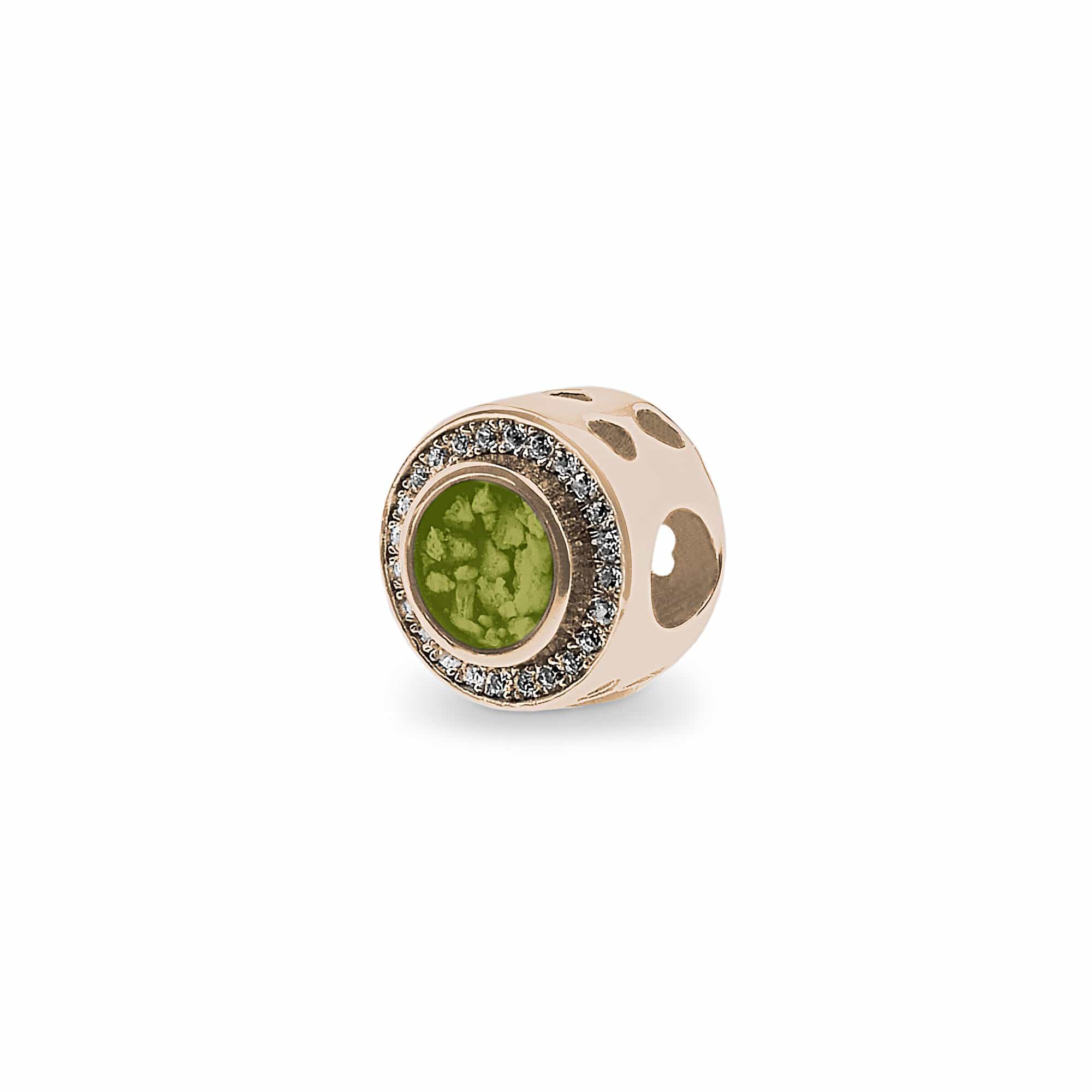 EverWith Admire Memorial Ashes Charm Bead with Fine Crystals - 9k Rose Gold - Green