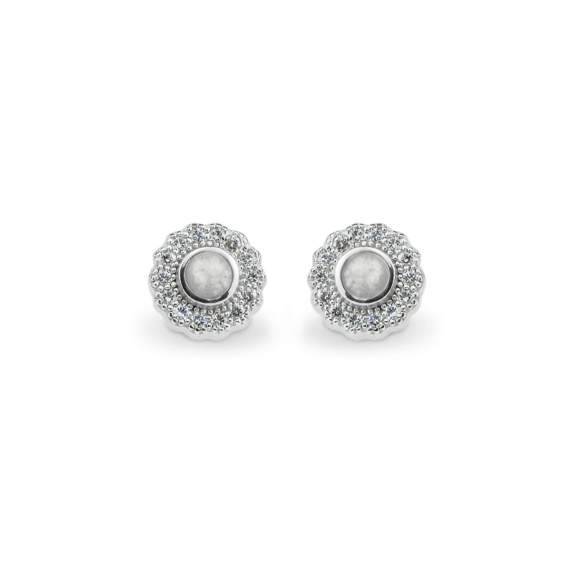 EverWith Ladies Petals Memorial Ashes Earrings with Fine Crystals - Sterling Silver - White
