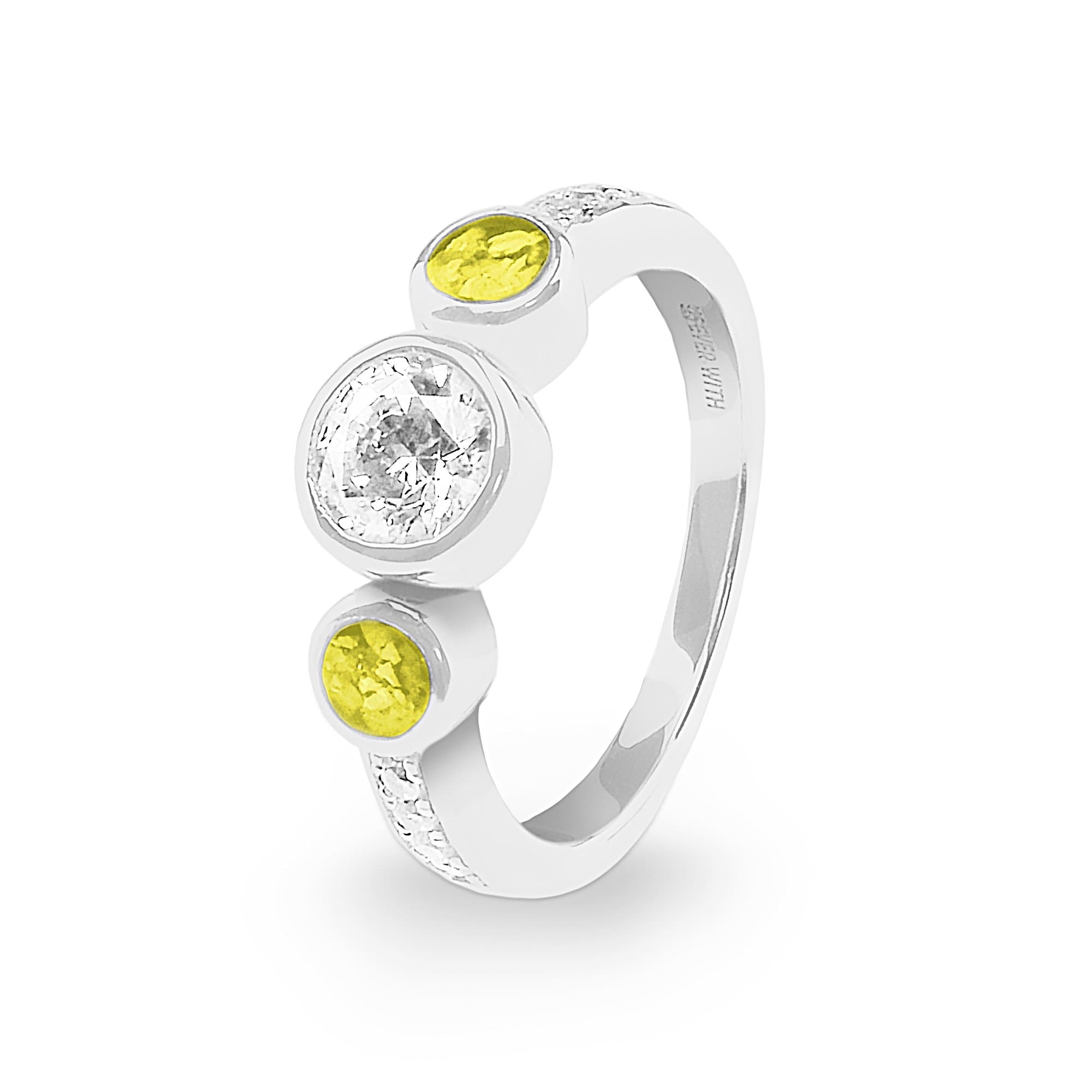 EverWith Ladies Jewel Memorial Ashes Ring with Fine Crystal - Sterling Silver - Yellow