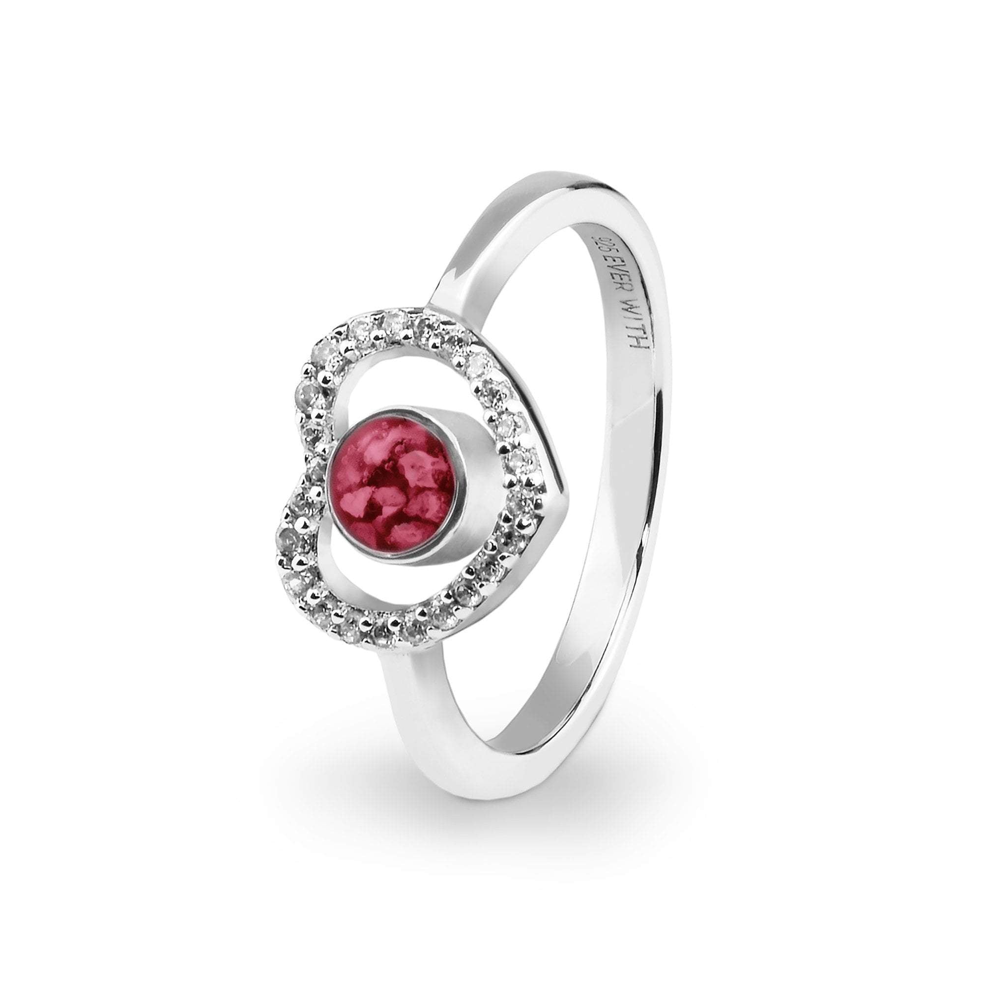 EverWith Ladies Forever Memorial Ashes Ring with Fine Crystals - Sterling Silver - Red