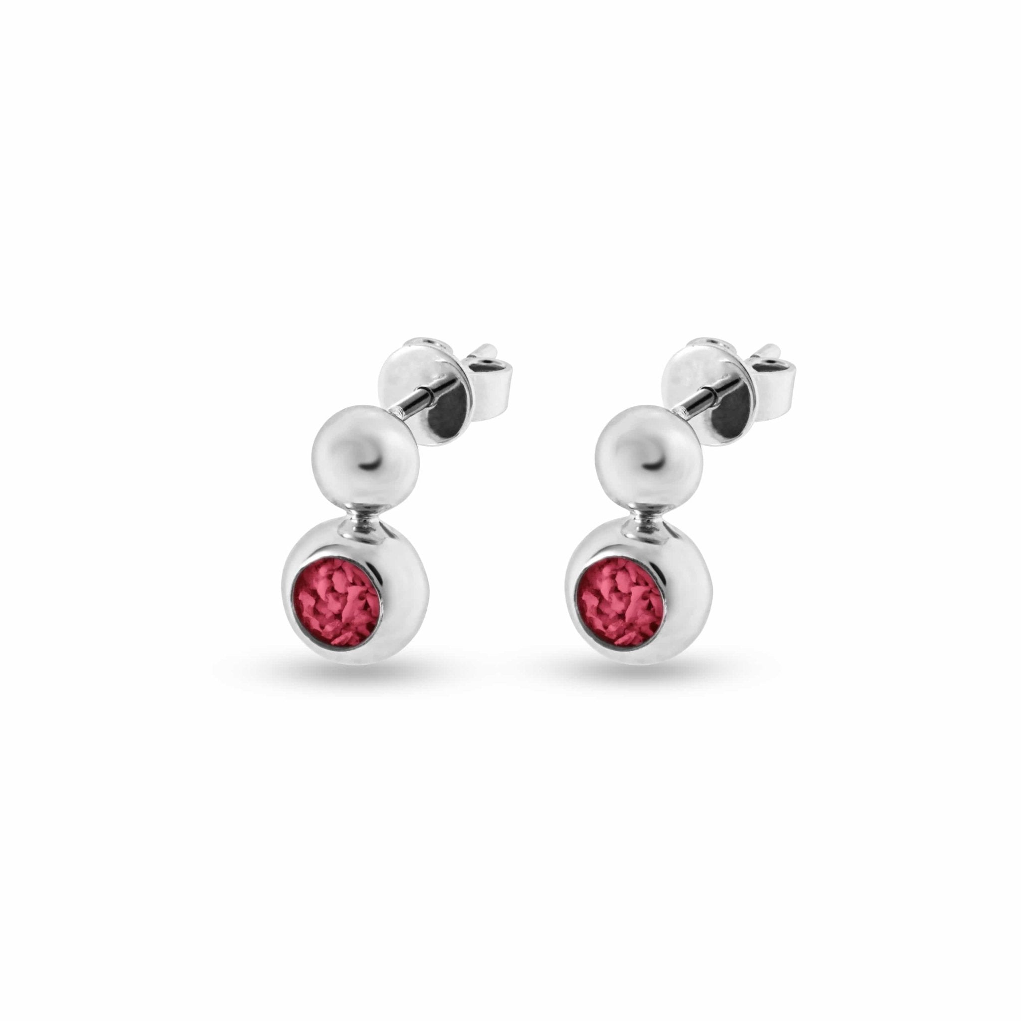 EverWith Ladies Rondure Drop Memorial Ashes Earrings - Sterling Silver - Red