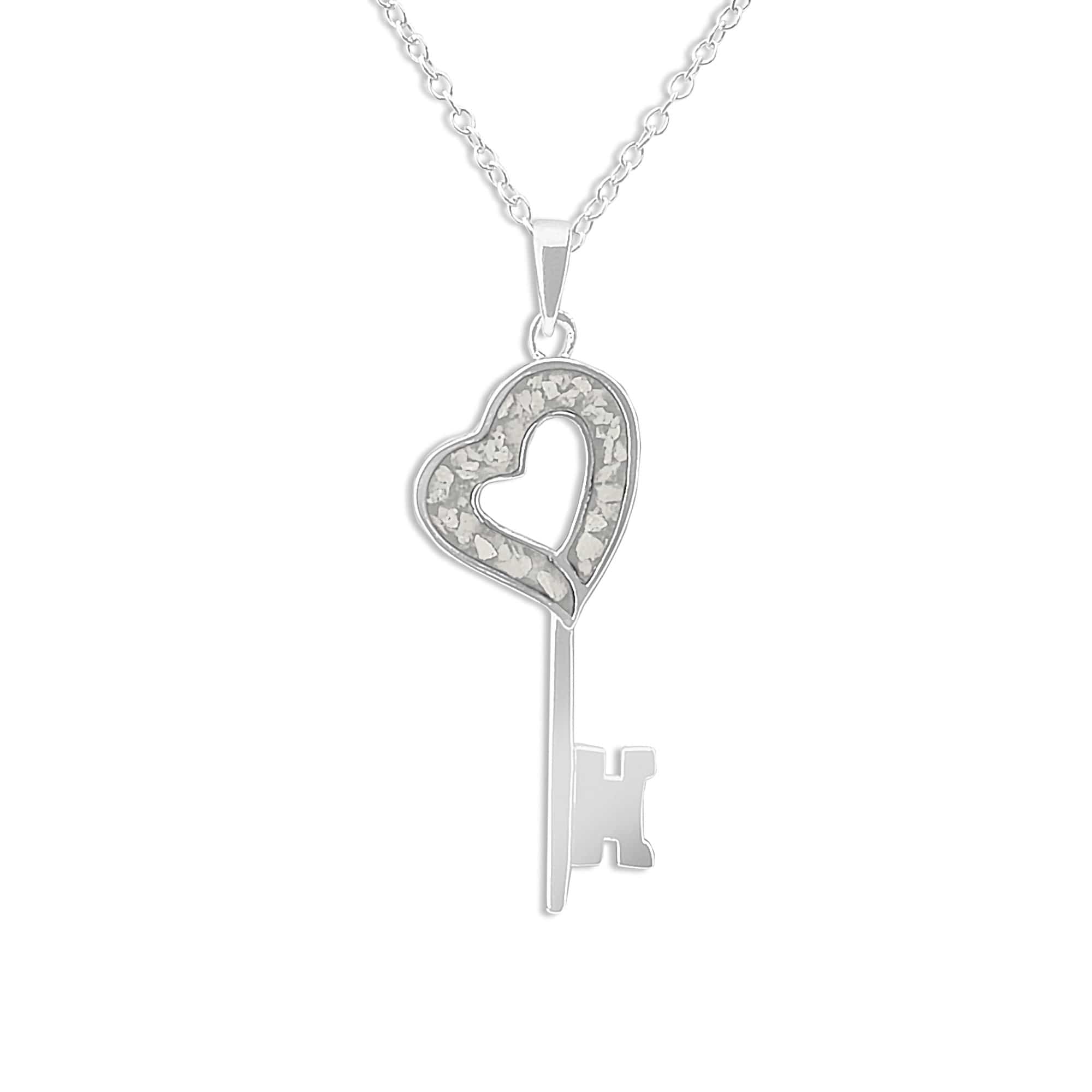 EverWith Ladies Key Memorial Ashes Pendant - Sterling Silver - White