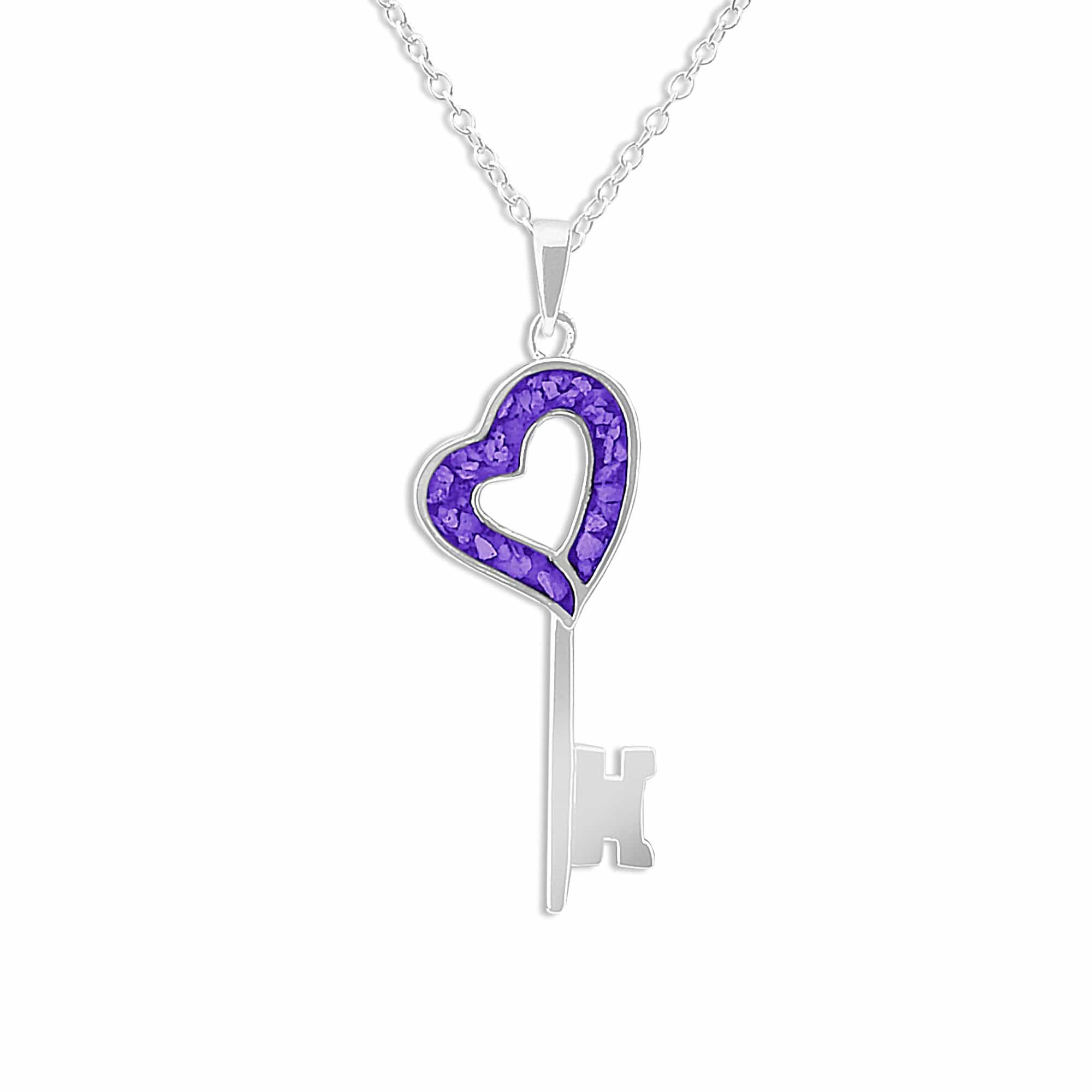 EverWith Ladies Key Memorial Ashes Pendant - Sterling Silver - Purple