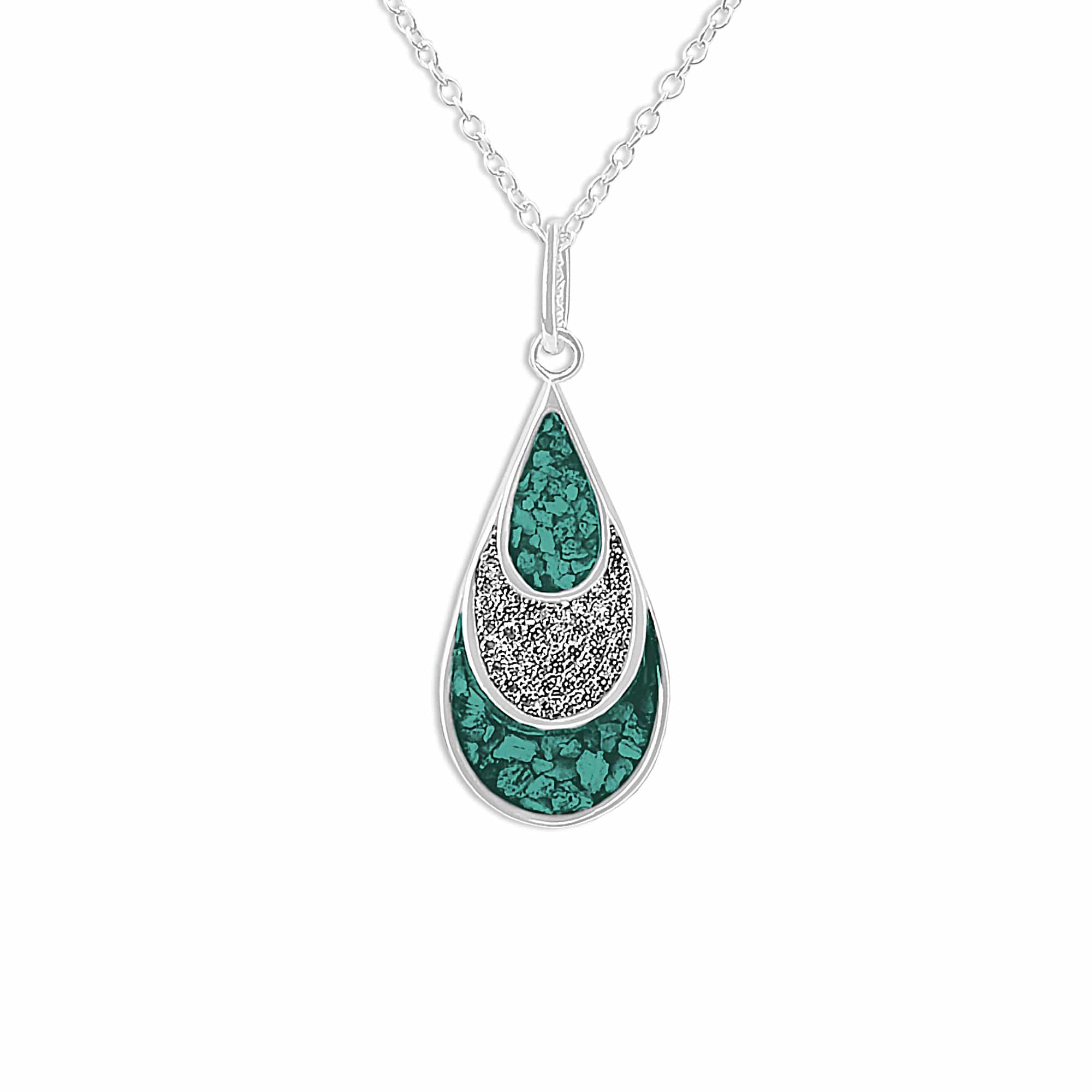 EverWith Ladies Layered Teardrop Memorial Ashes Pendant with Fine Crystals - Sterling Silver - Aqua
