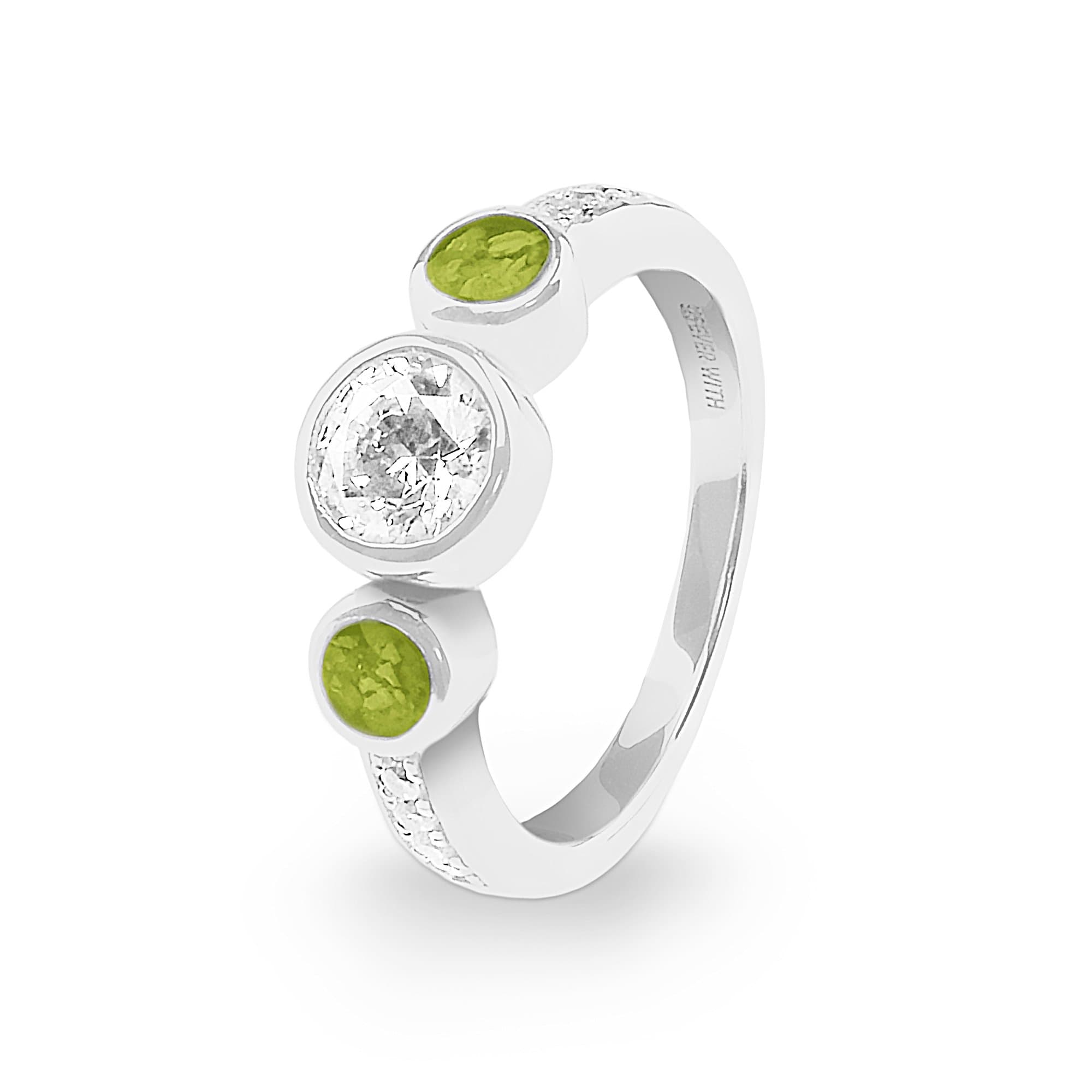 EverWith Ladies Jewel Memorial Ashes Ring with Fine Crystal - 9k White Gold - Green