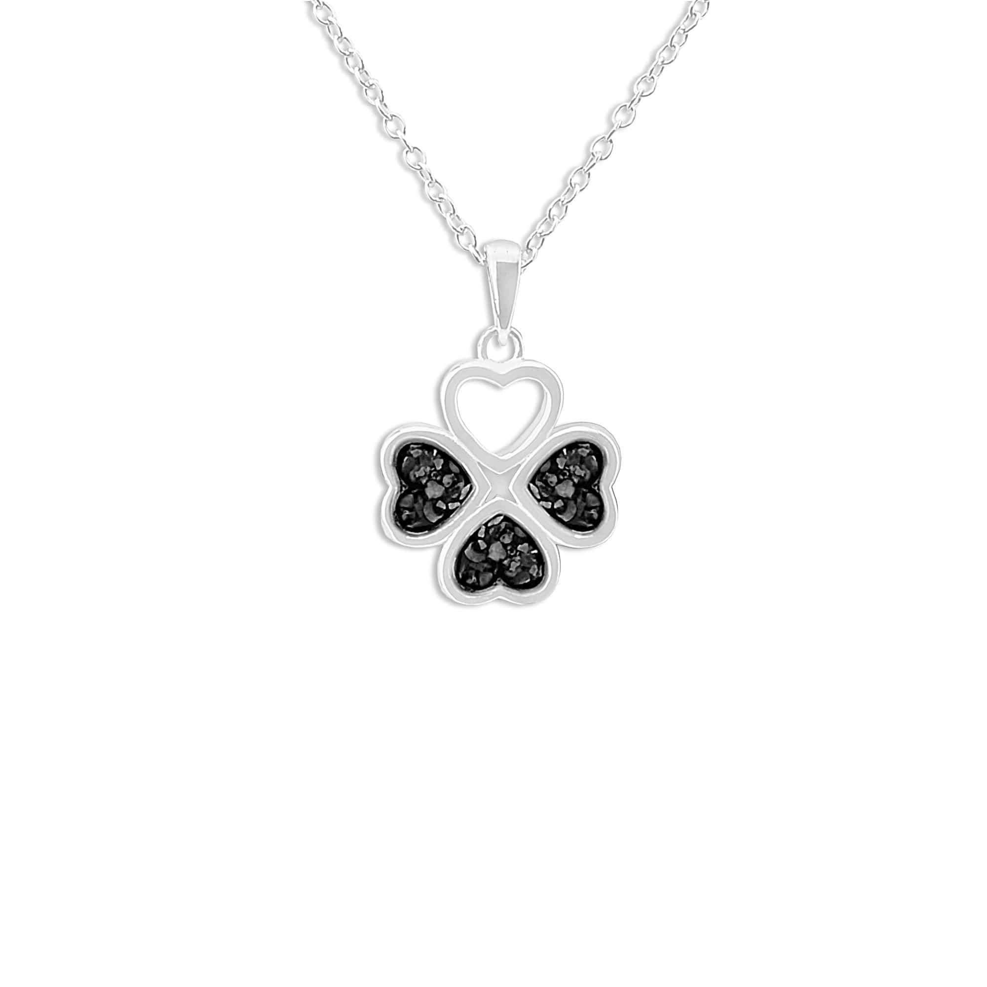 EverWith Ladies Clover Memorial Ashes Pendant - Sterling Silver - Black