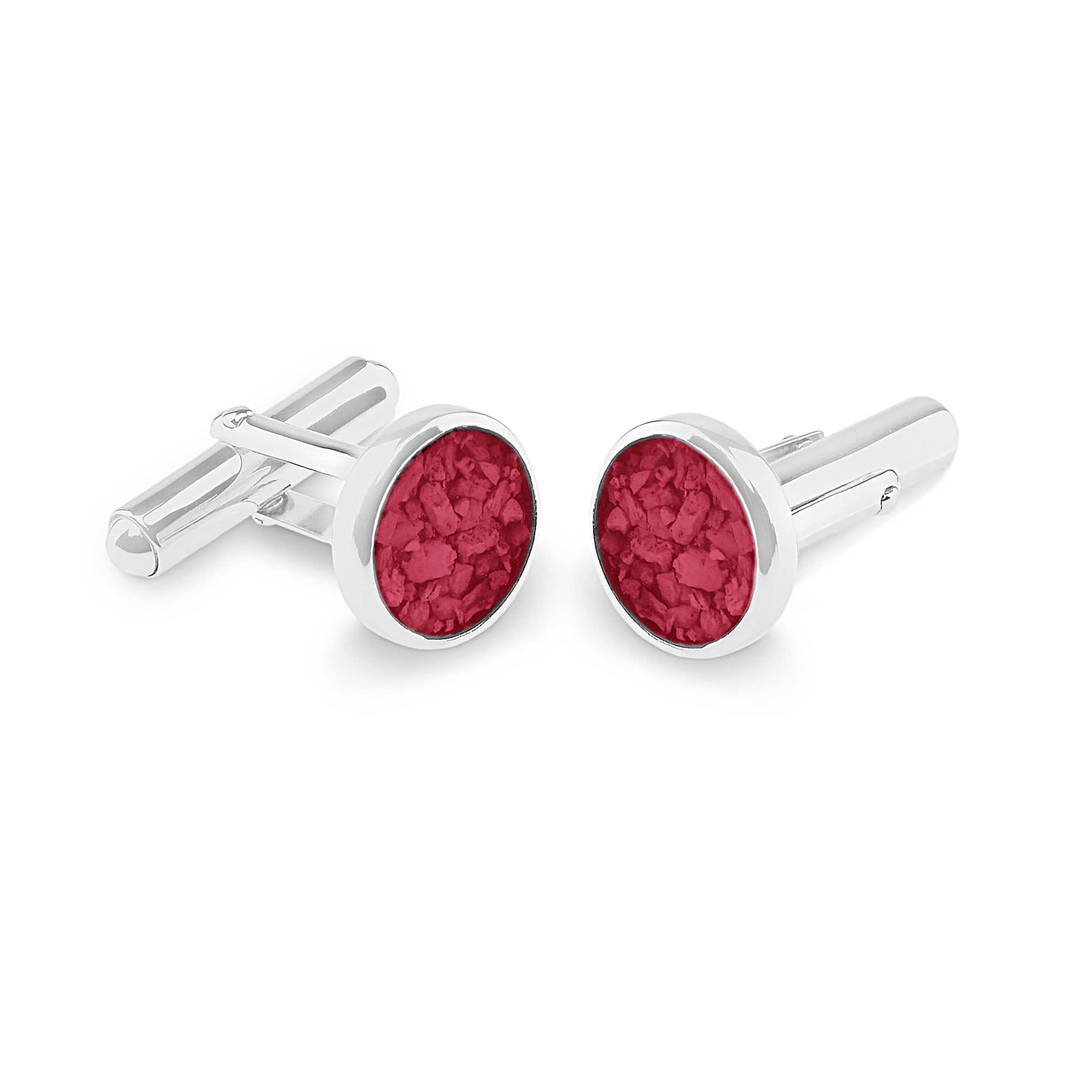 EverWith Gents Classic Round Memorial Ashes Cufflinks - 9k White Gold - Red