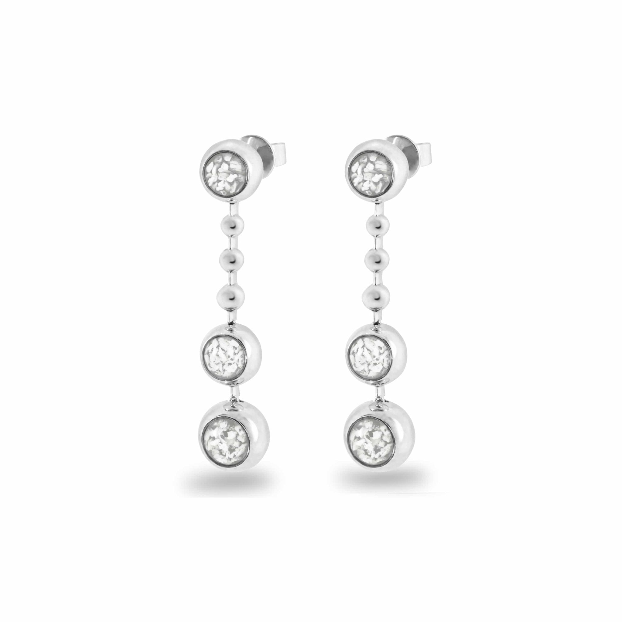 EverWith Ladies Rondure Triple Spaced Drop Memorial Ashes Earrings - Sterling Silver - White