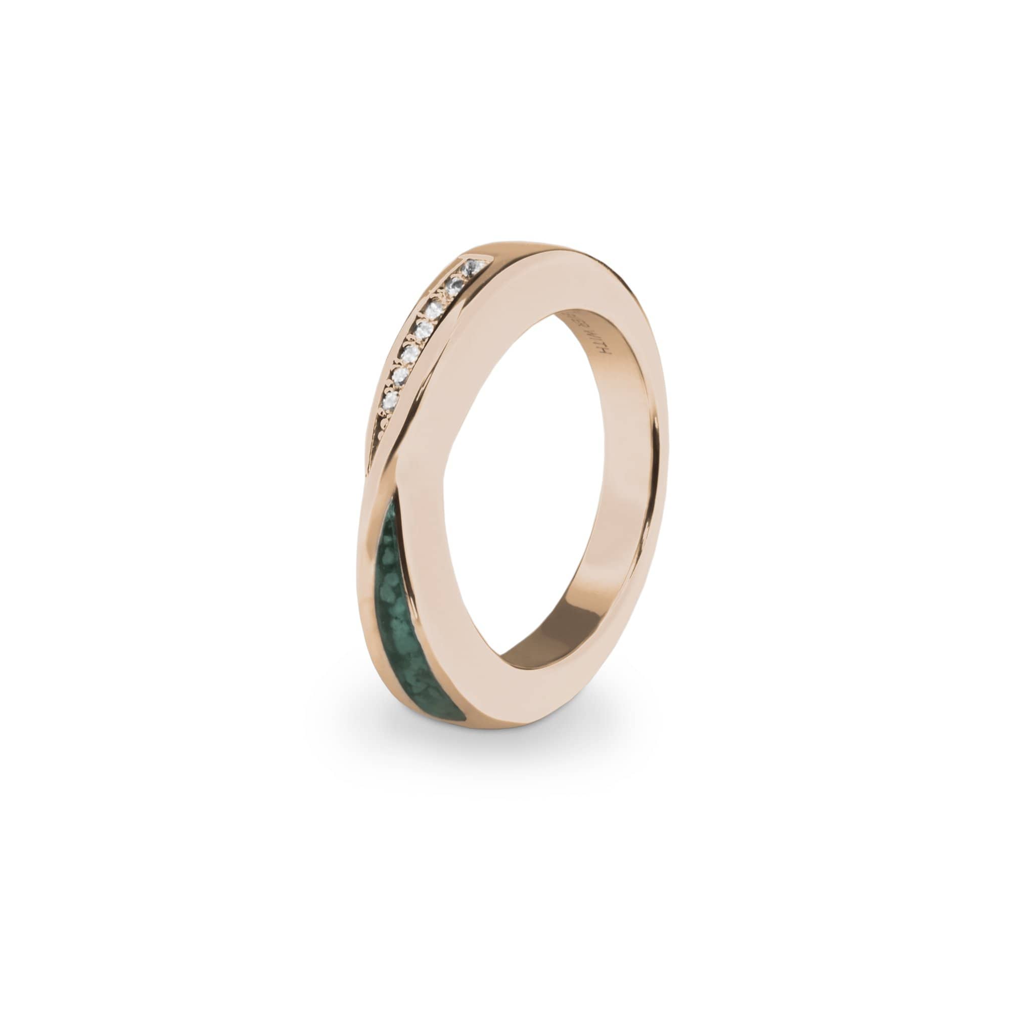 EverWith Ladies Harmony Memorial Ashes Ring with Fine Crystals - 9k Rose Gold - Aqua
