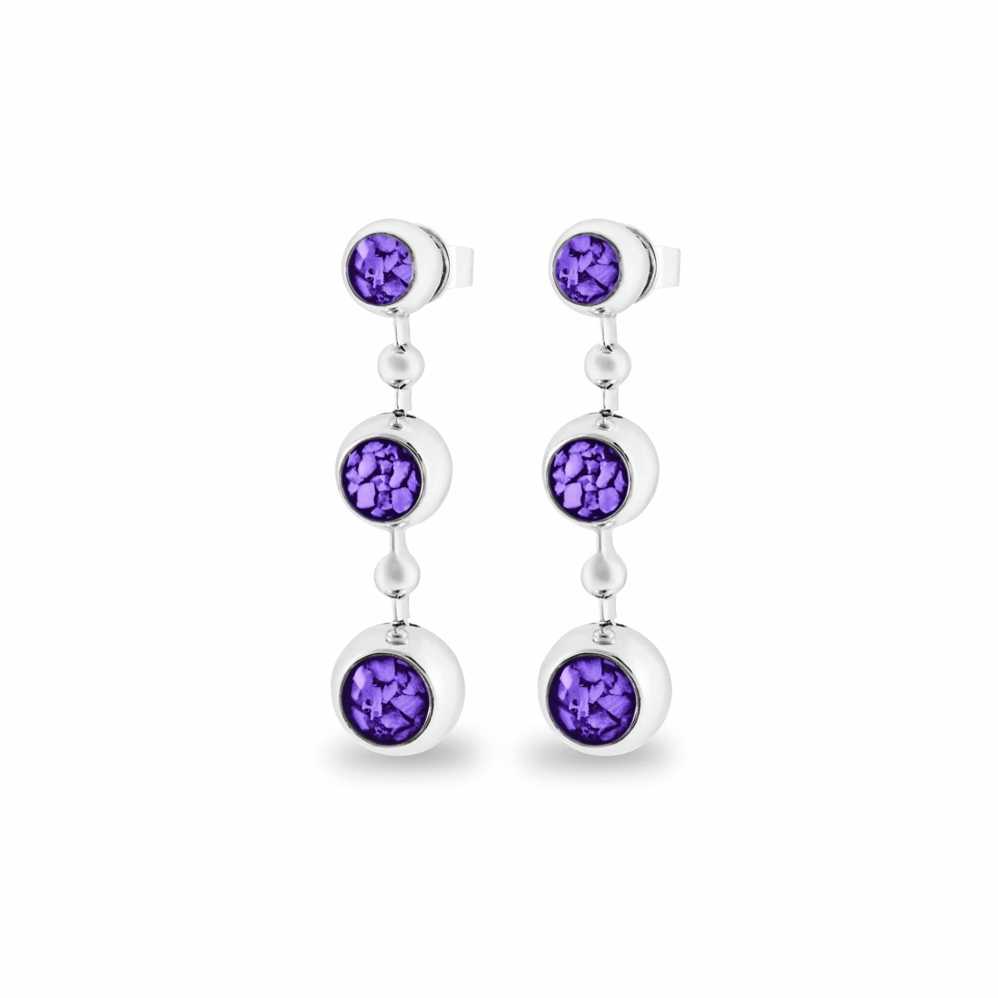 EverWith Ladies Rondure Array Triple Drop Memorial Ashes Earrings - Sterling Silver - Purple