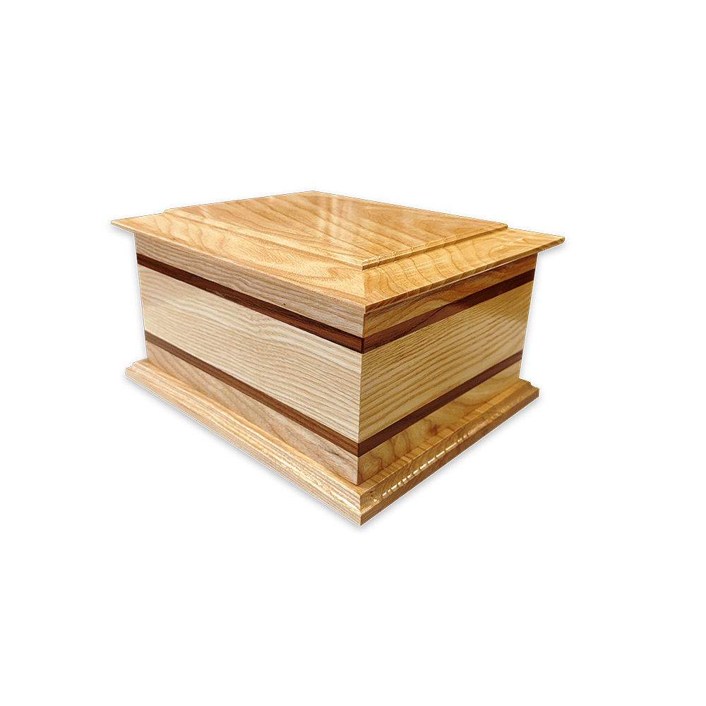 Meridien Pale Wood Casket with Mahogany Effect Stripes
