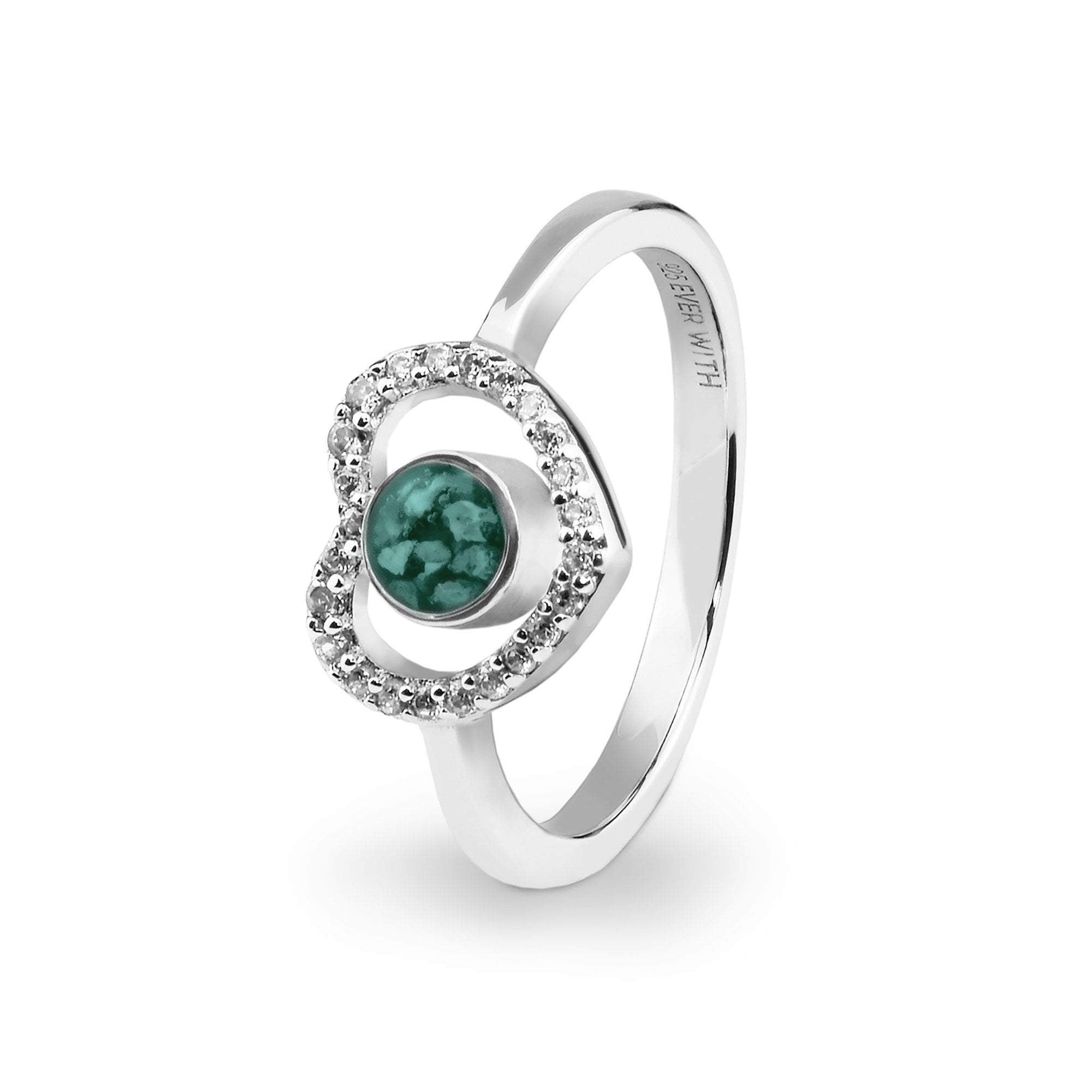 EverWith Ladies Forever Memorial Ashes Ring with Fine Crystals - Sterling Silver - Aqua