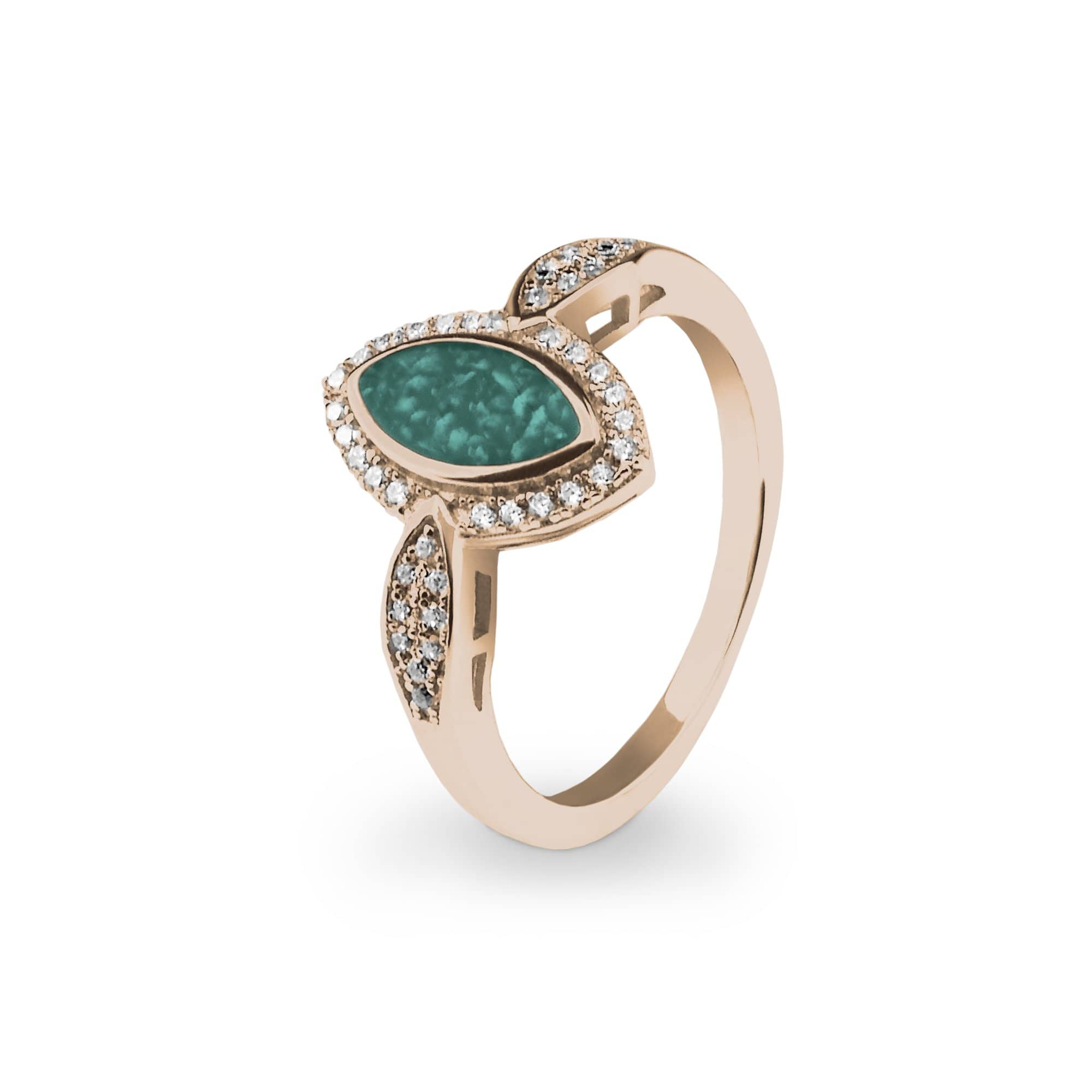 EverWith Ladies Marquise Memorial Ashes Ring with Fine Crystals - 9k Rose Gold - Aqua