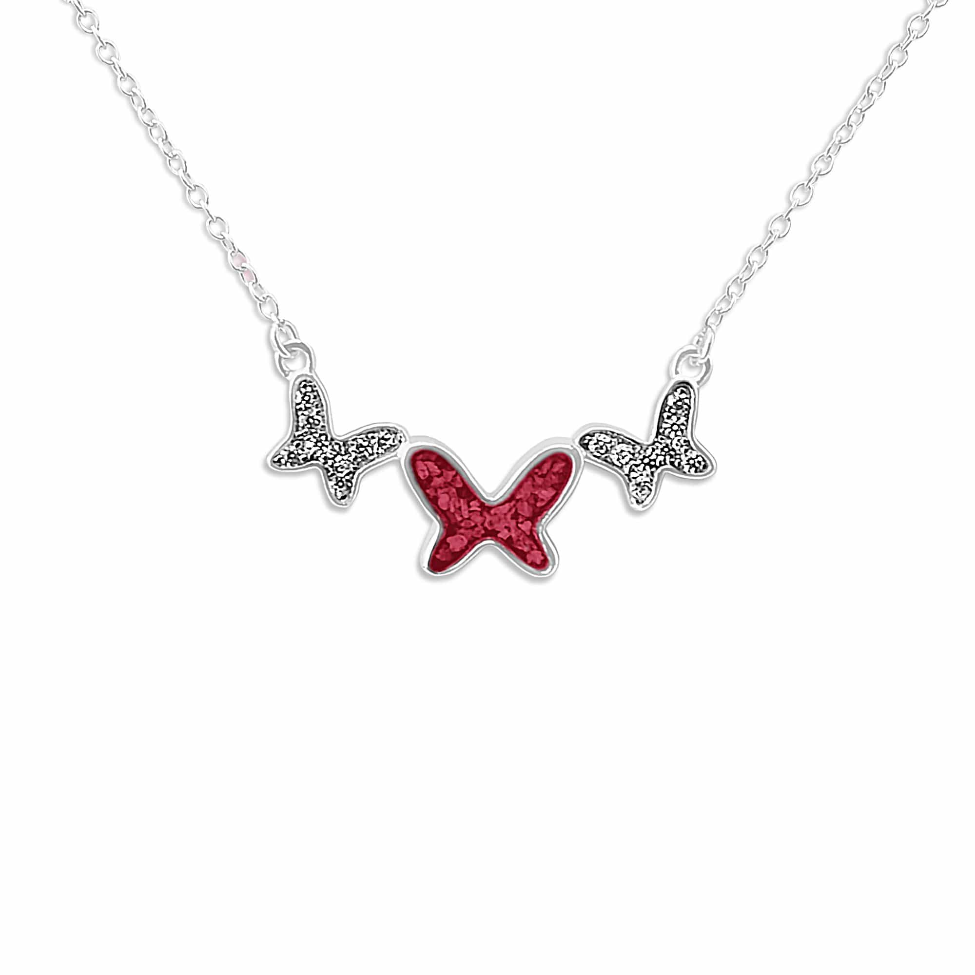 EverWith Ladies Butterflies Memorial Ashes Necklace with Fine Crystals - Sterling Silver - Red