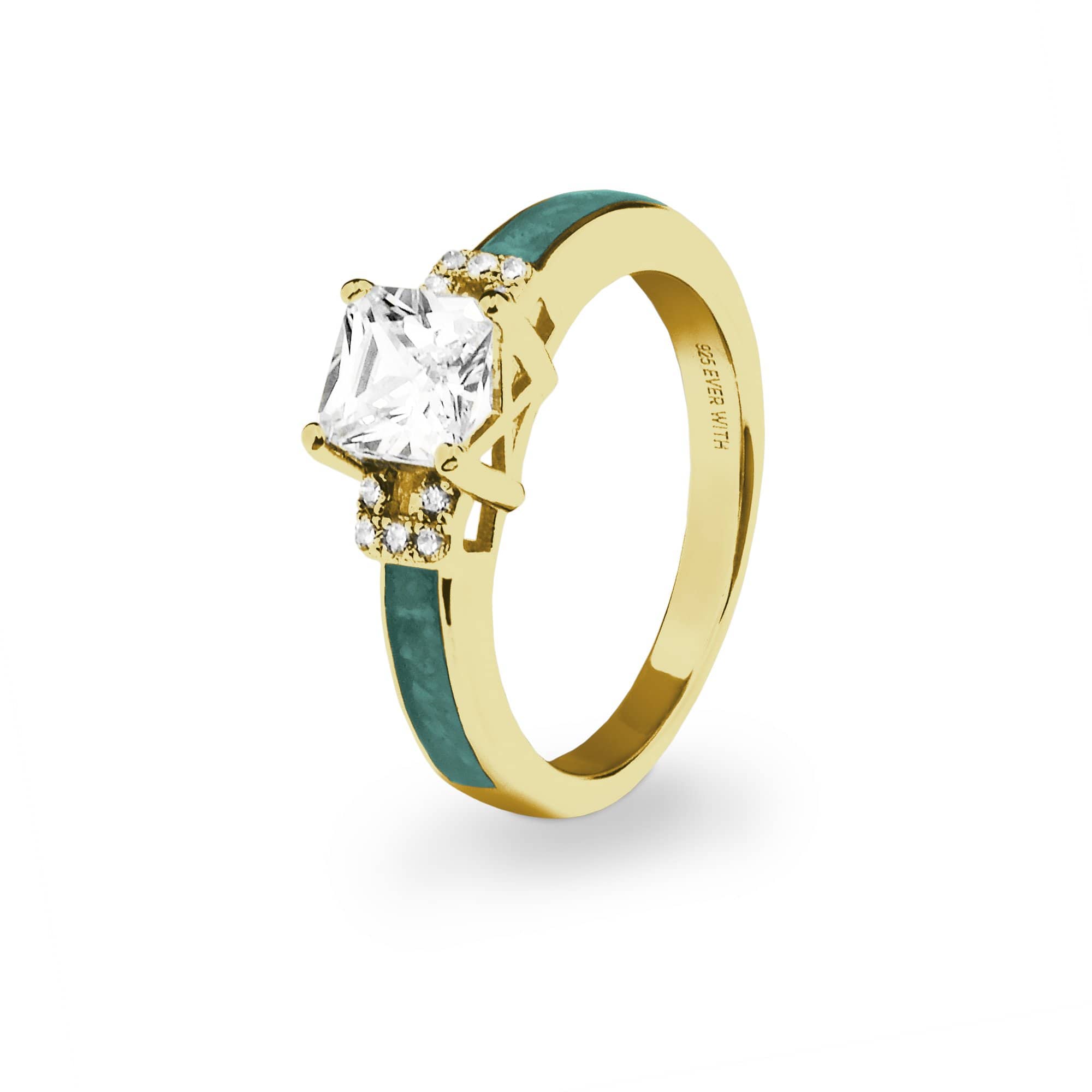 EverWith Ladies Honour Memorial Ashes Ring with Fine Crystals - 9k Yellow Gold - Aqua