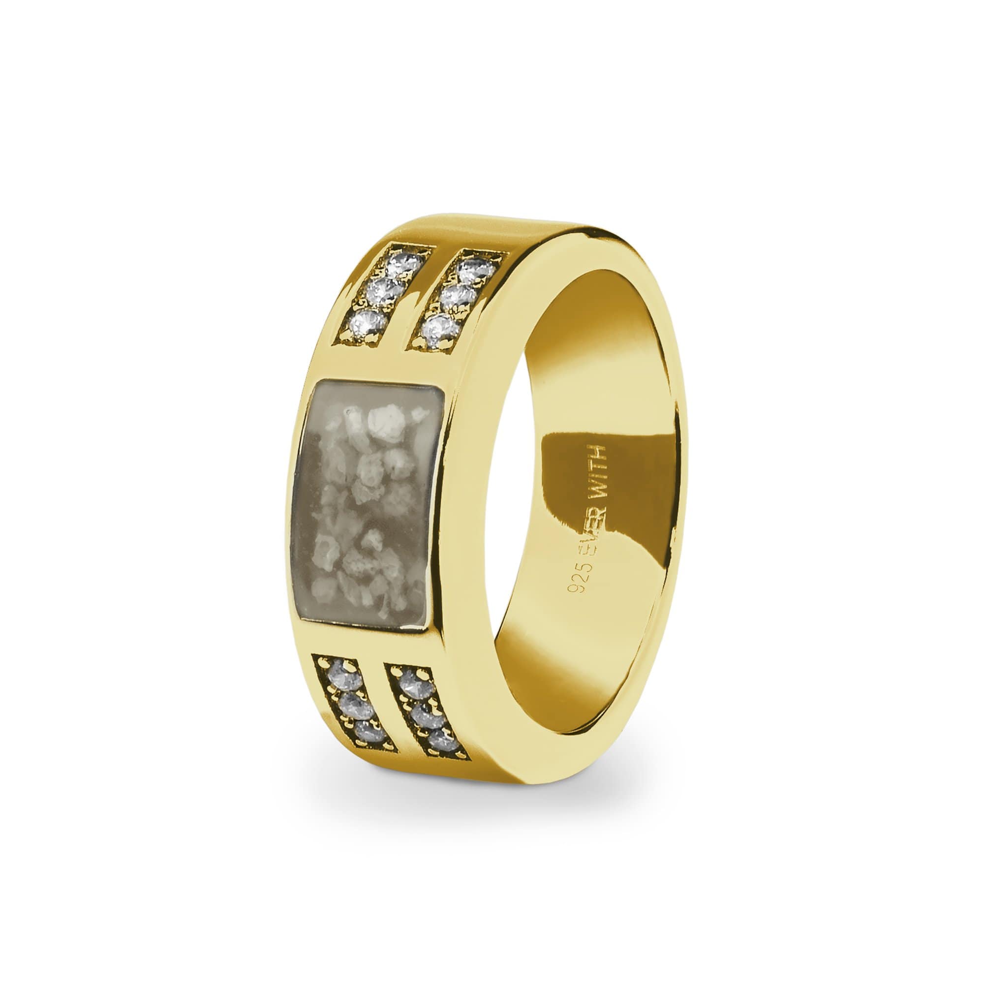 EverWith Gents Oblong Memorial Ashes Ring with Fine Crystals - 9k Yellow Gold - Transparent