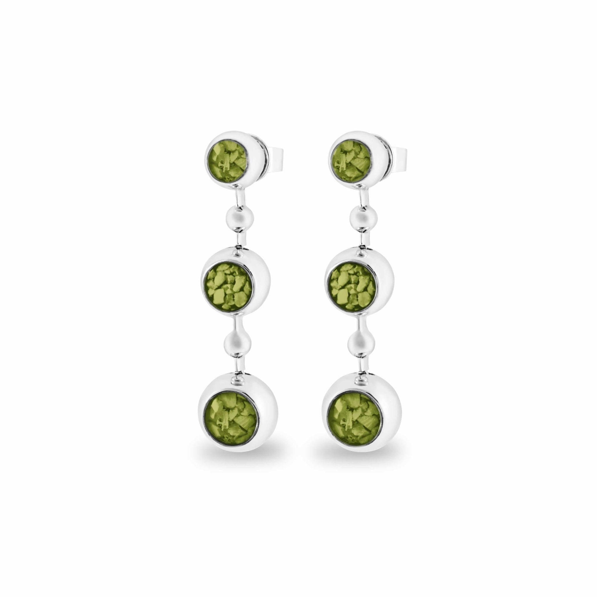 EverWith Ladies Rondure Array Triple Drop Memorial Ashes Earrings - Sterling Silver - Green