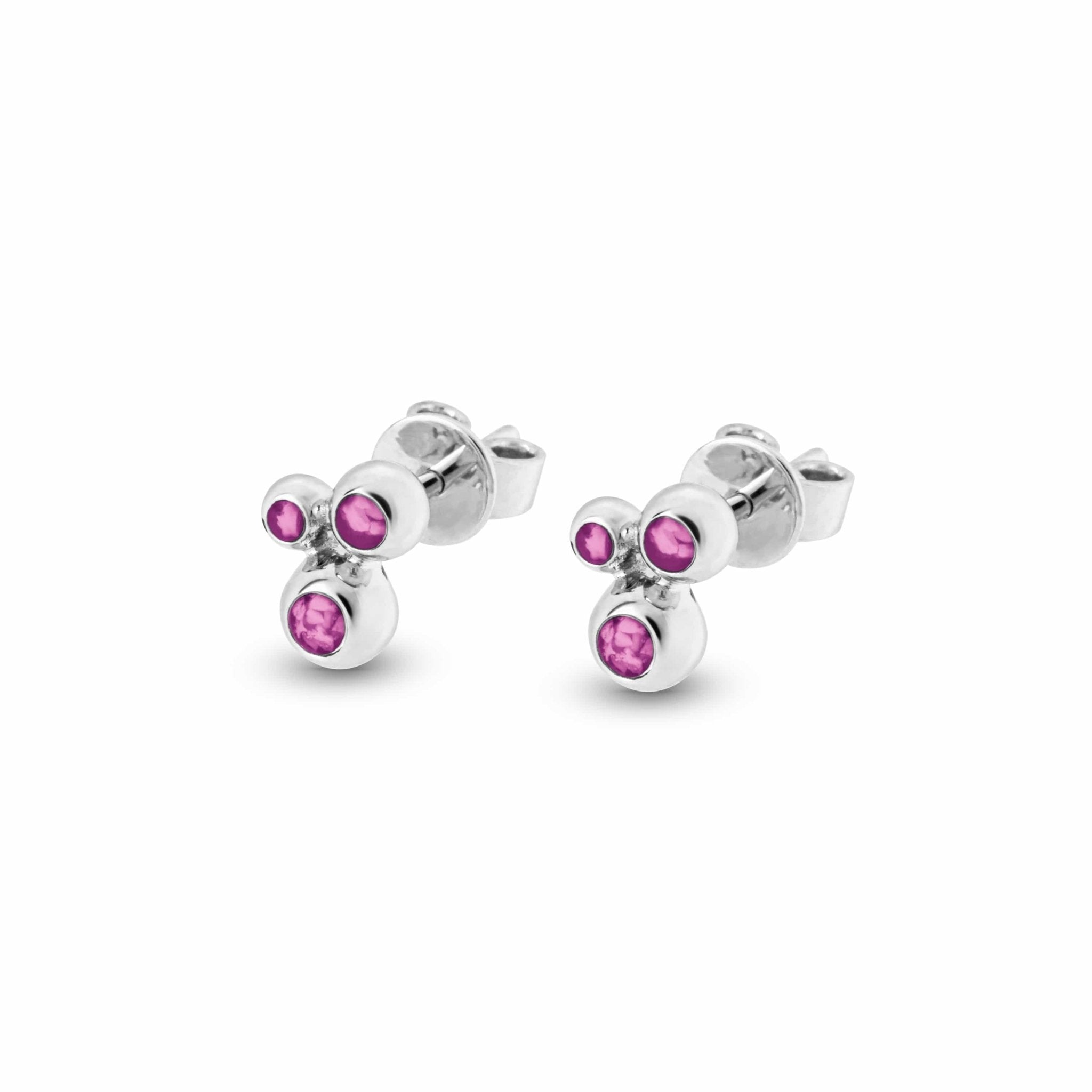 EverWith Ladies Rondure Array Triple Memorial Ashes Earrings - Sterling Silver - Pink