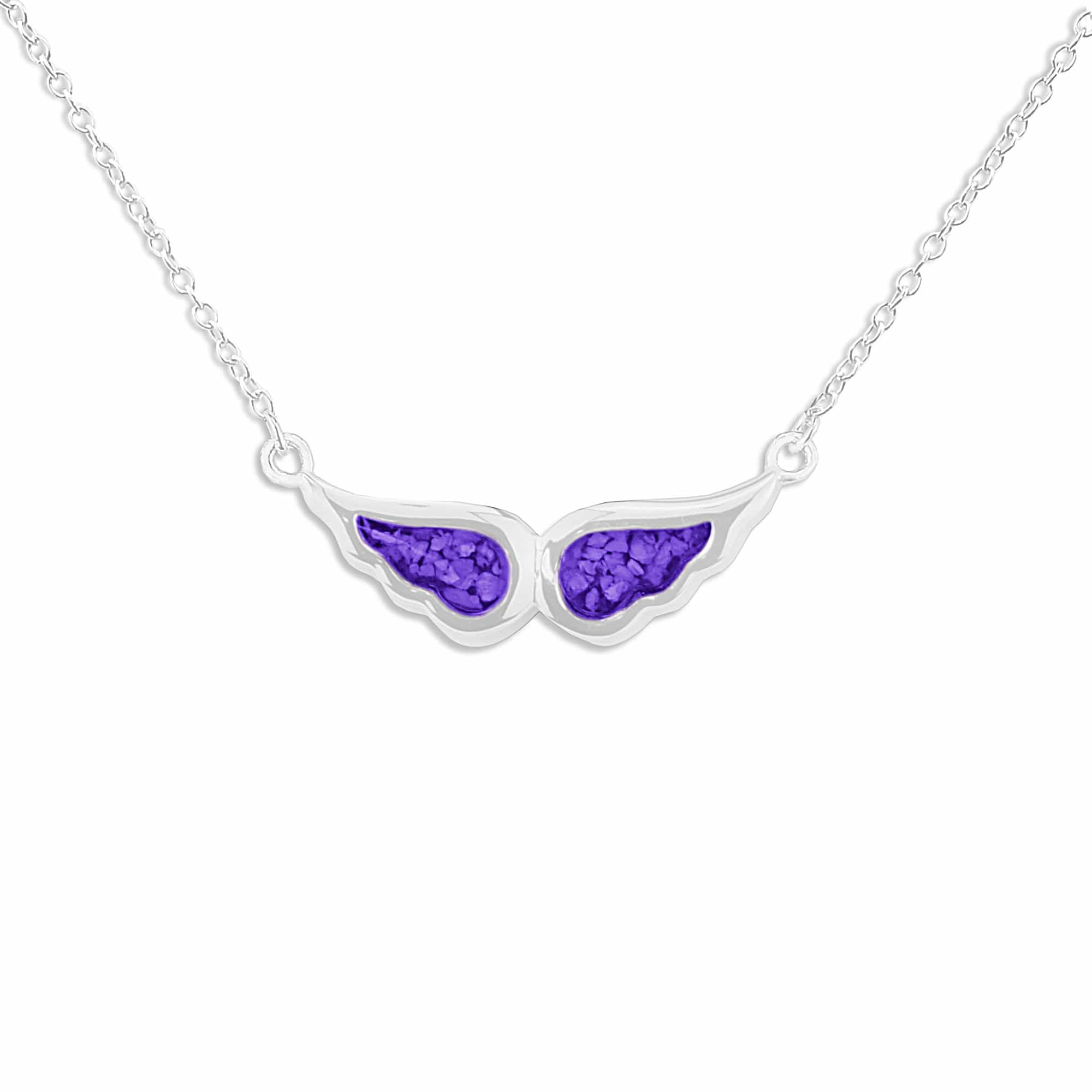 EverWith Ladies Angel Wings Memorial Ashes Necklace - Sterling Silver - Purple