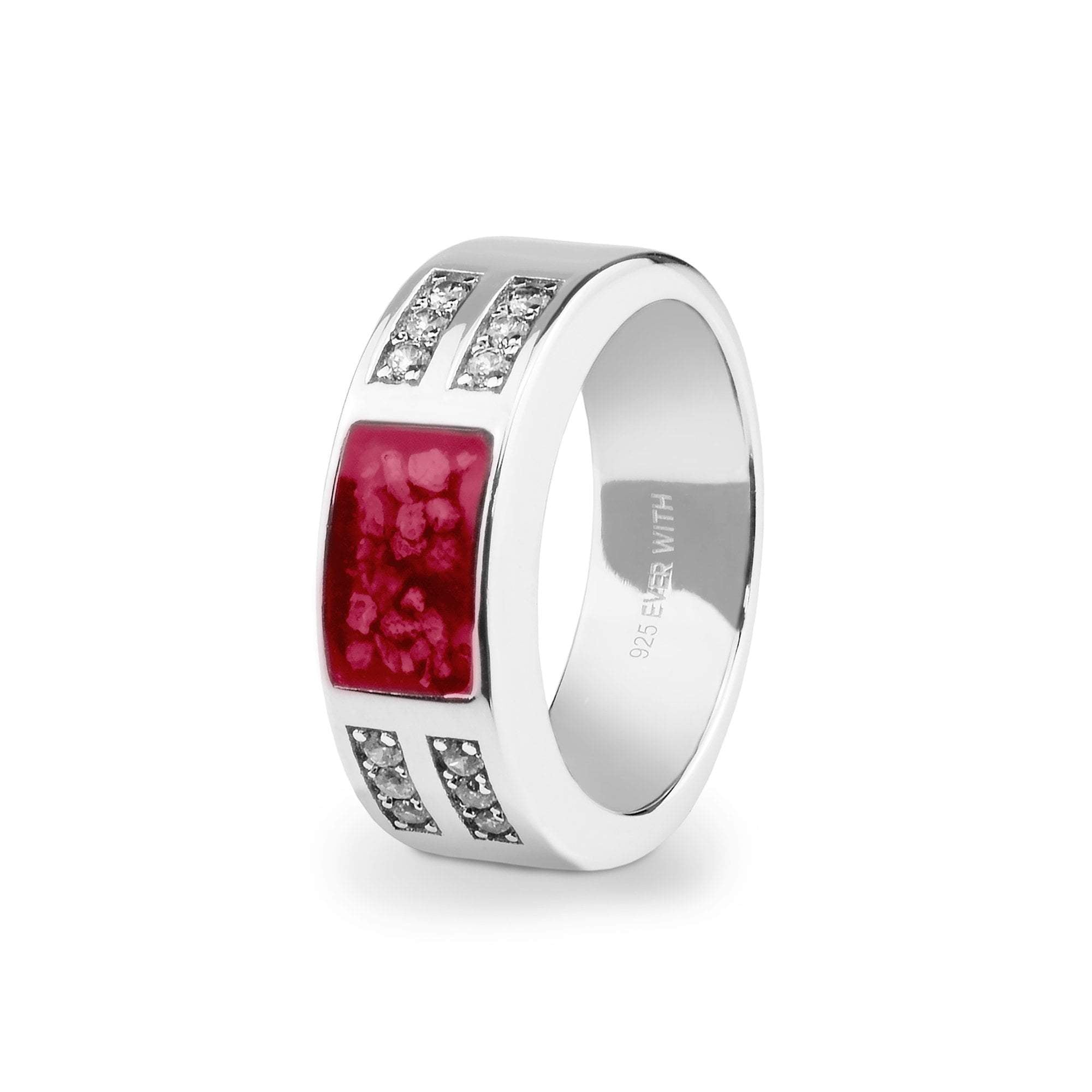EverWith Gents Oblong Memorial Ashes Ring with Fine Crystals - 9k White Gold - Red