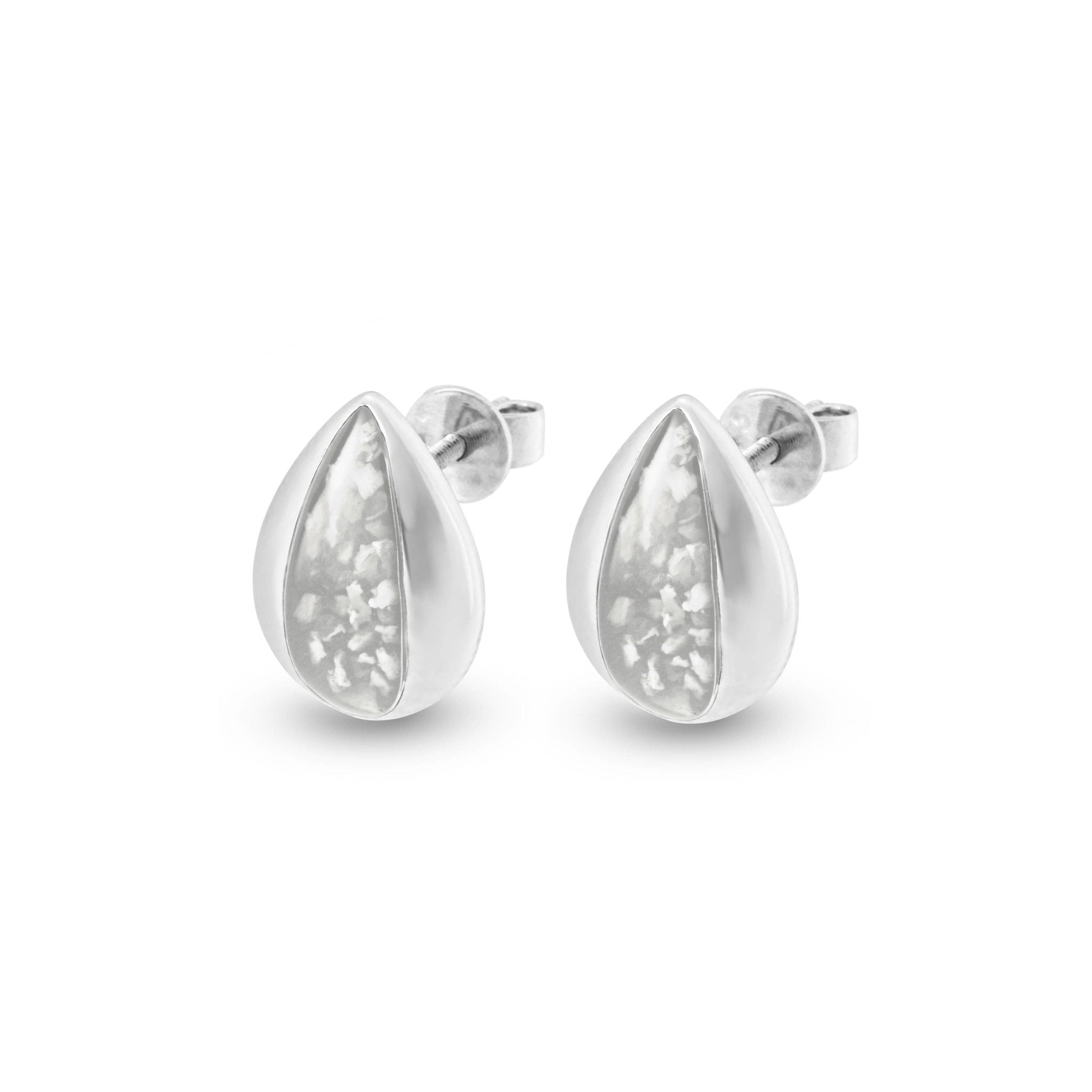 EverWith Ladies Rondure Teardrop Memorial Ashes Earrings - Sterling Silver - White