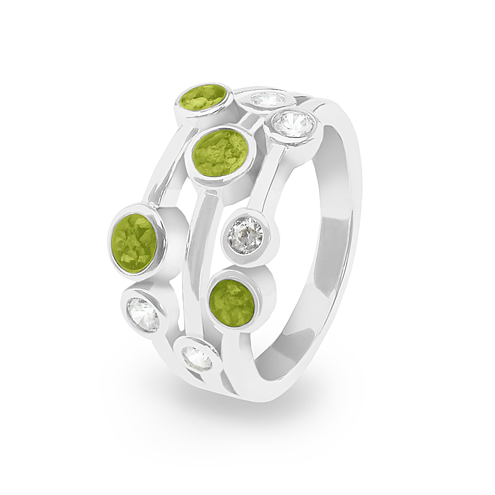 EverWith Ladies Droplets Memorial Ashes Ring with Fine Crystals - Sterling Silver - Green