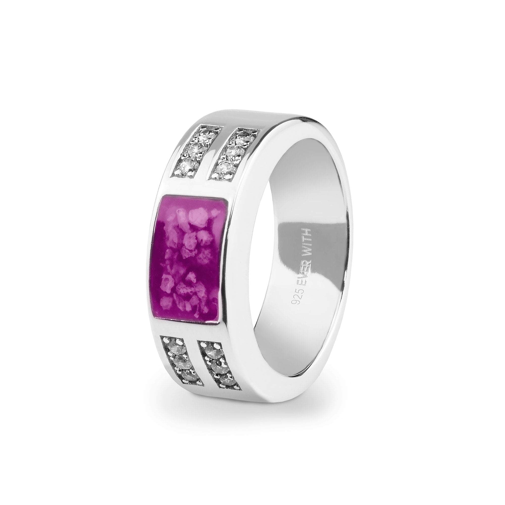 EverWith Gents Oblong Memorial Ashes Ring with Fine Crystals - 9k White Gold - Pink