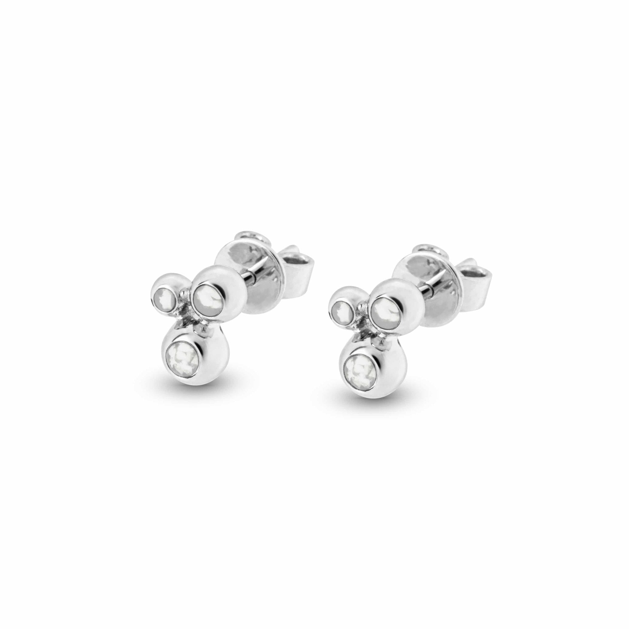 EverWith Ladies Rondure Array Triple Memorial Ashes Earrings - Sterling Silver - White