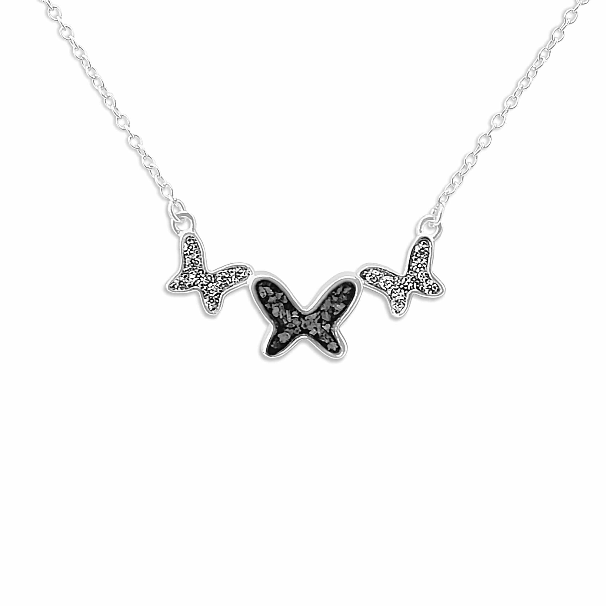 EverWith Ladies Butterflies Memorial Ashes Necklace with Fine Crystals - Sterling Silver - Black