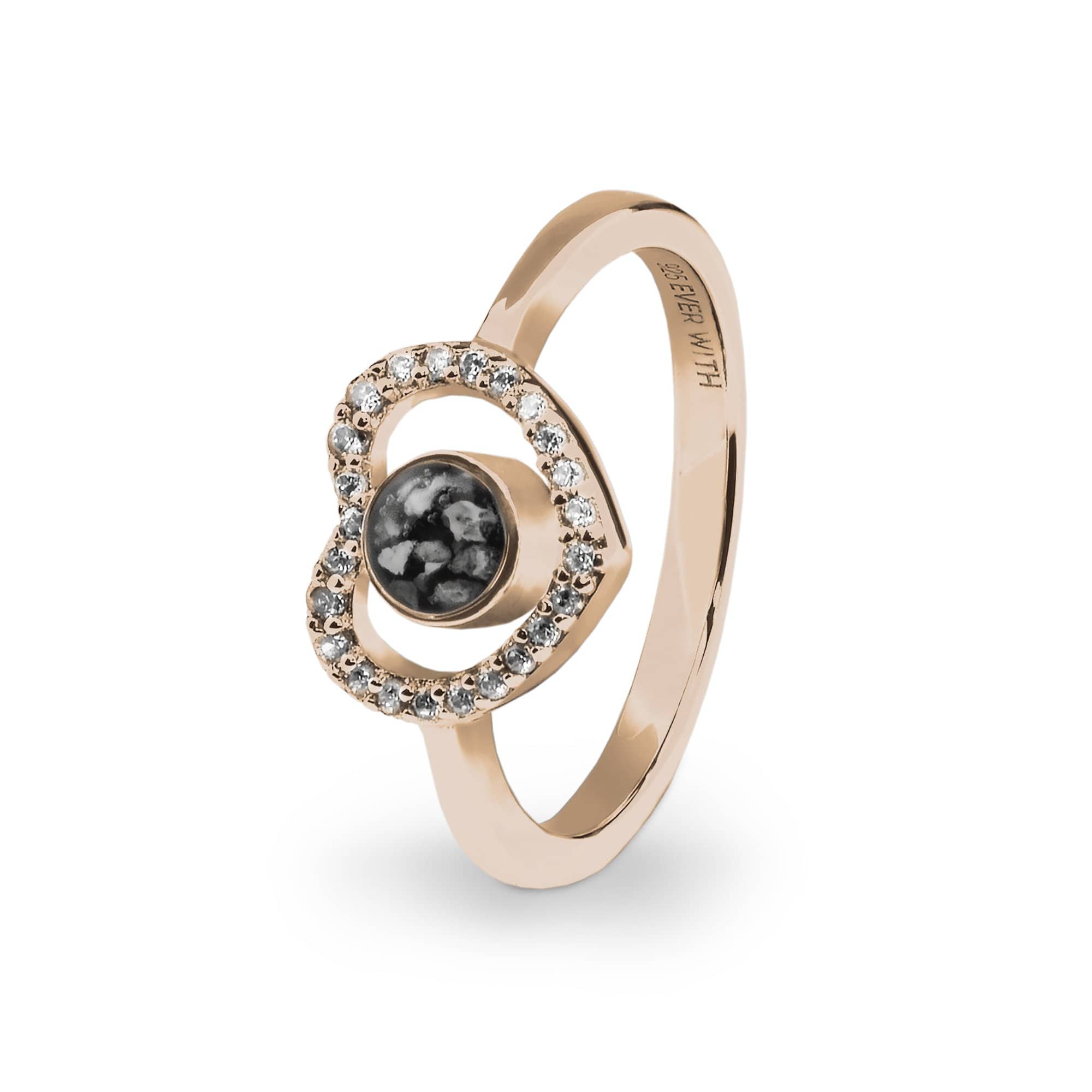 EverWith Ladies Forever Memorial Ashes Ring with Fine Crystals - 9k Rose Gold - Black