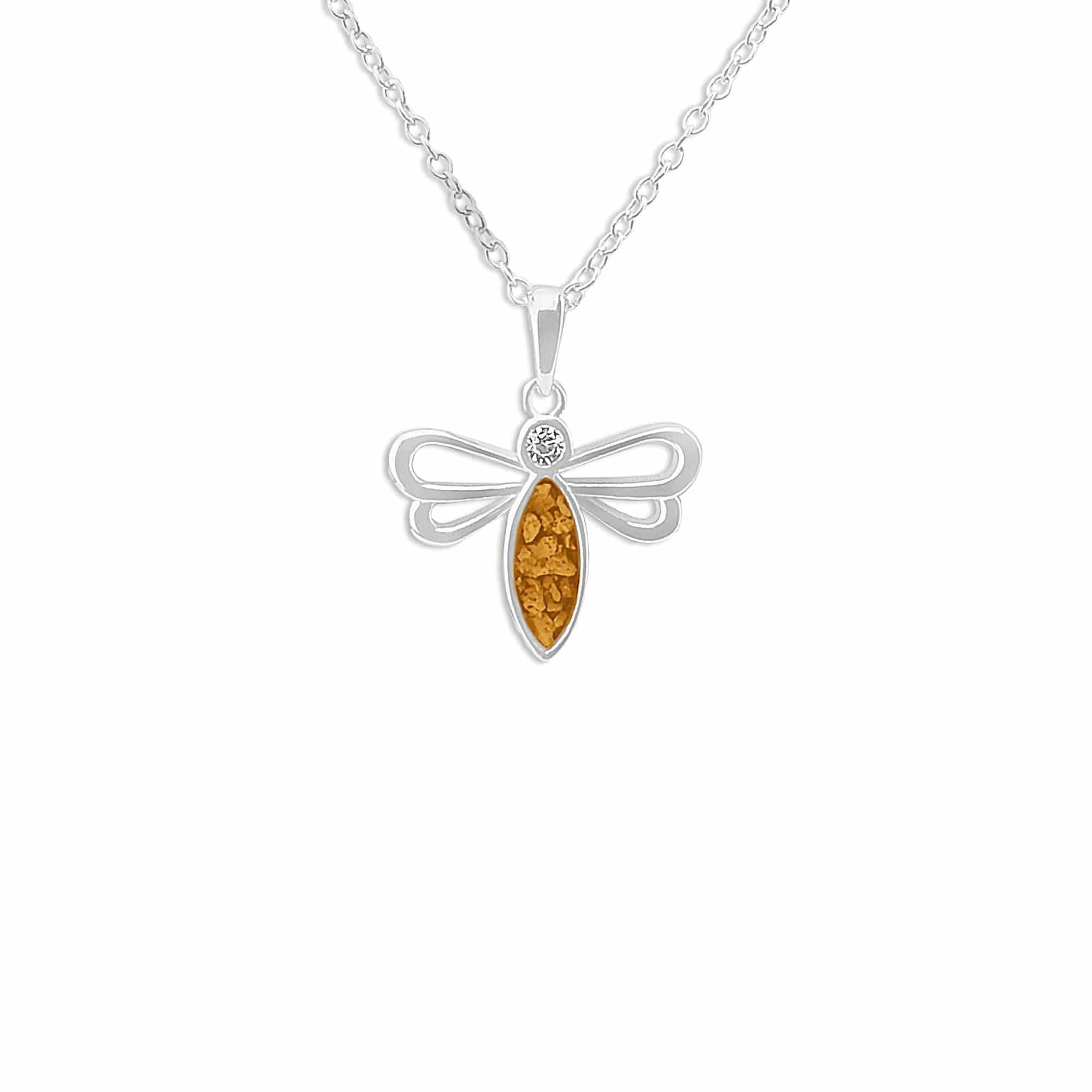 EverWith Ladies Bee Memorial Ashes Pendant with Fine Crystal - Sterling Silver - Orange