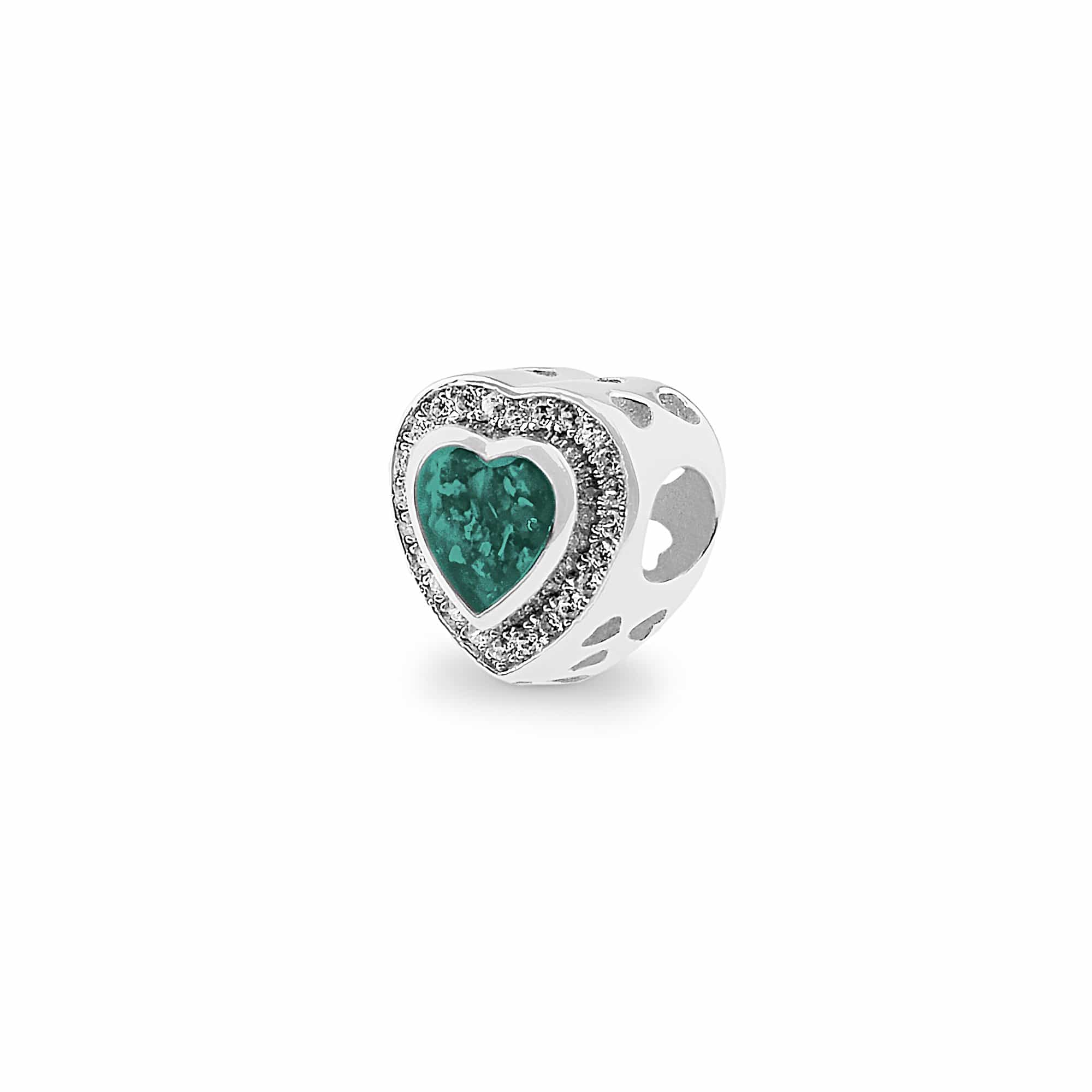 EverWith Comfort Memorial Ashes Charm Bead with Fine Crystals - Sterling Silver - Aqua