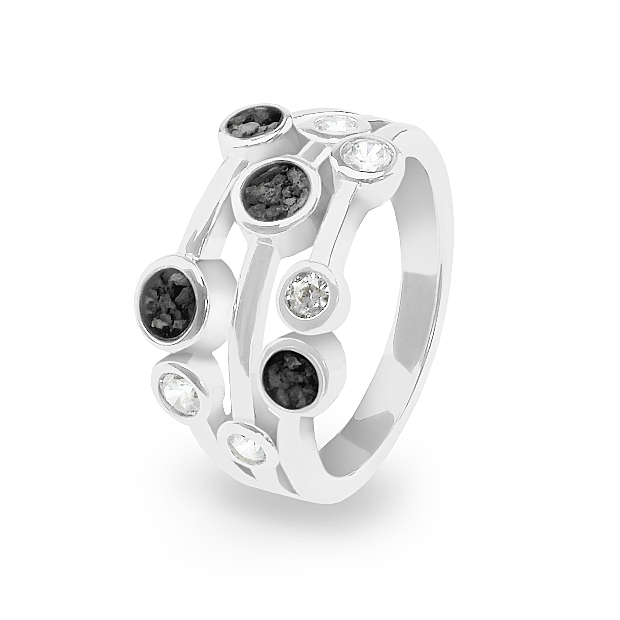 EverWith Ladies Droplets Memorial Ashes Ring with Fine Crystals - Sterling Silver - Black