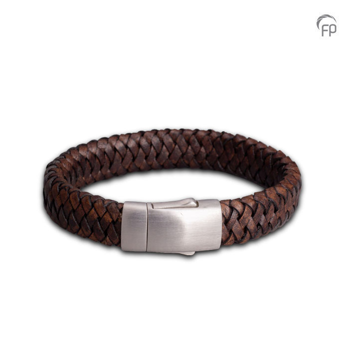 FPU602M Embrace Bracelet braided Leather - M - Dark brown & silver colour