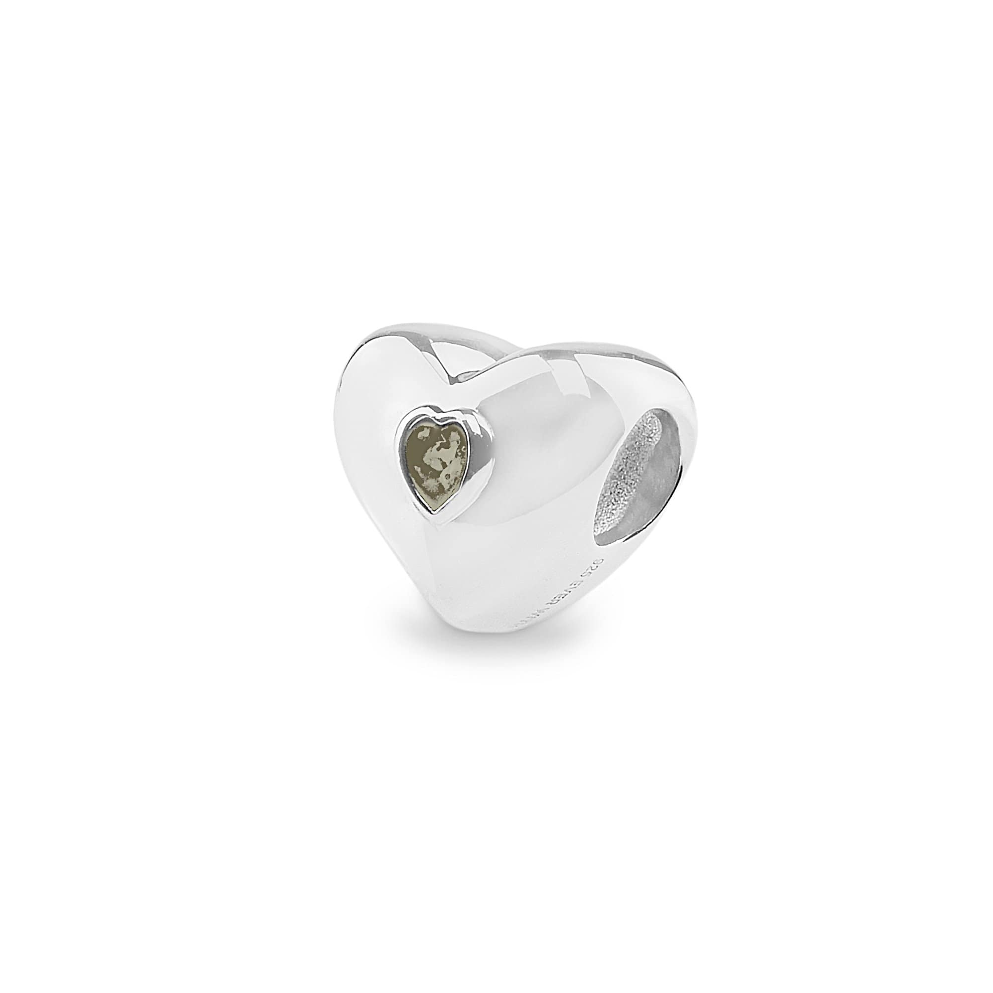 EverWith Heart Memorial Ashes Charm Bead - Sterling Silver - Transparent