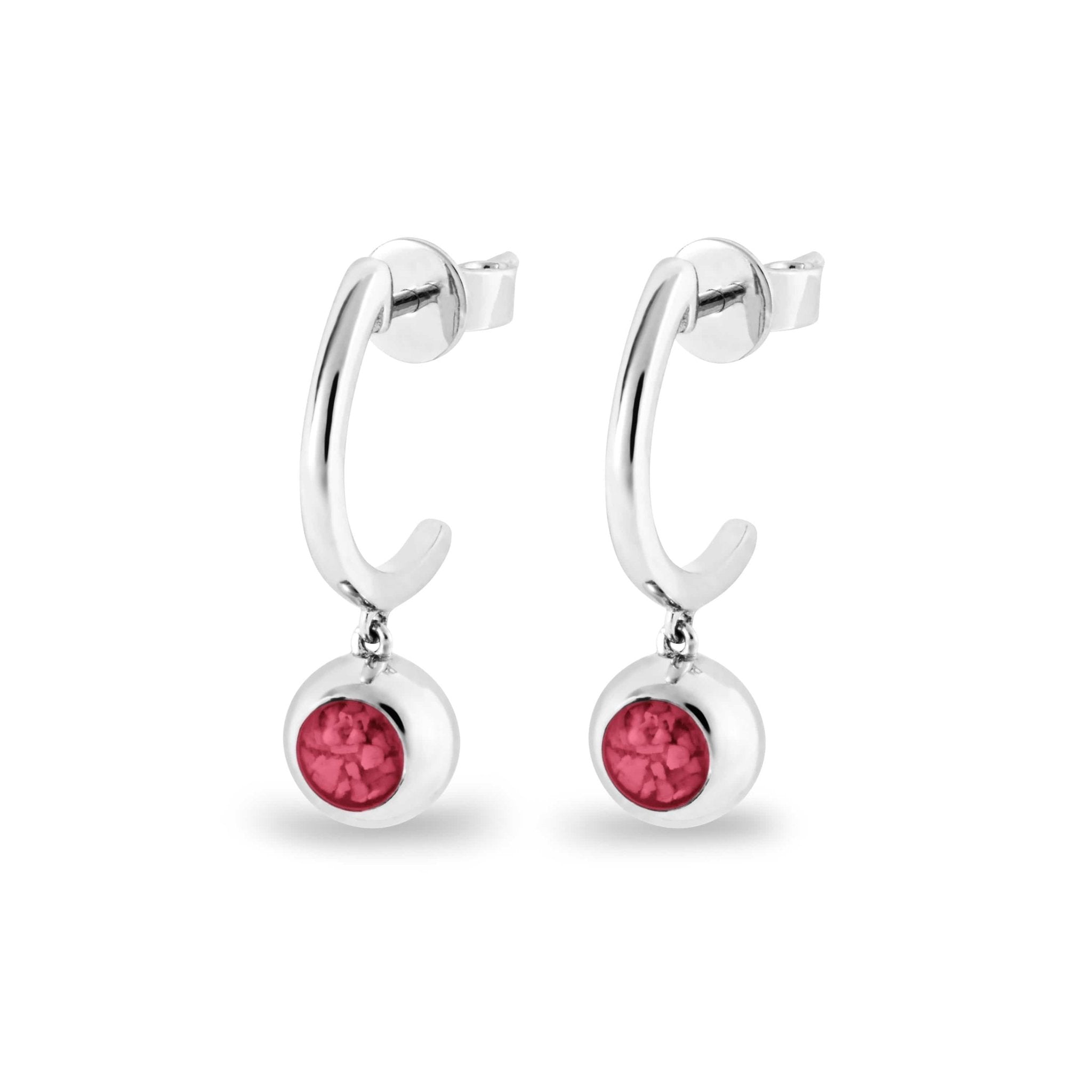 EverWith Ladies Rondure Crescent Memorial Ashes Earrings - Sterling Silver - Red