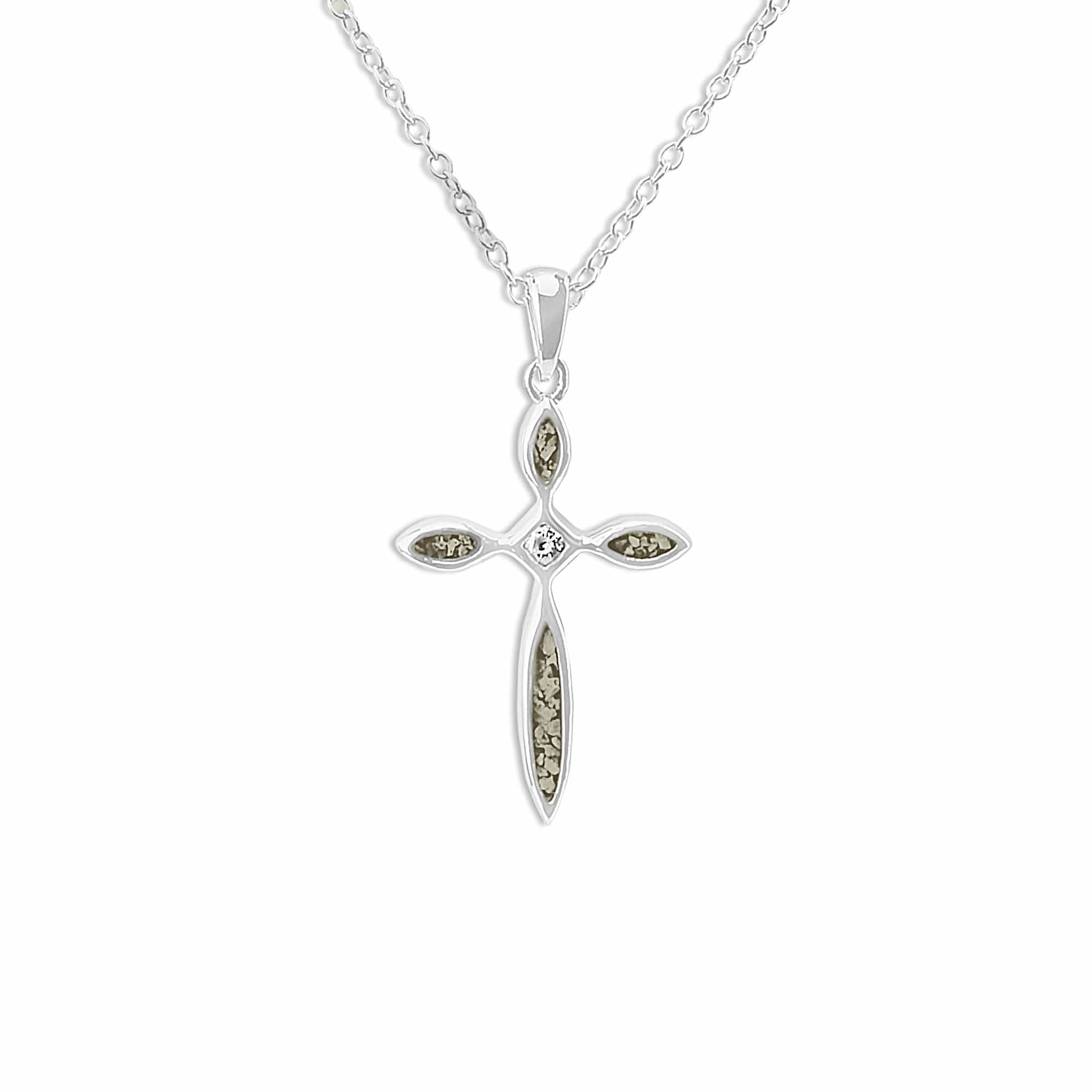 EverWith Unisex Solace Cross Memorial Ashes Pendant with Fine Crystal - Sterling Silver - Transparen