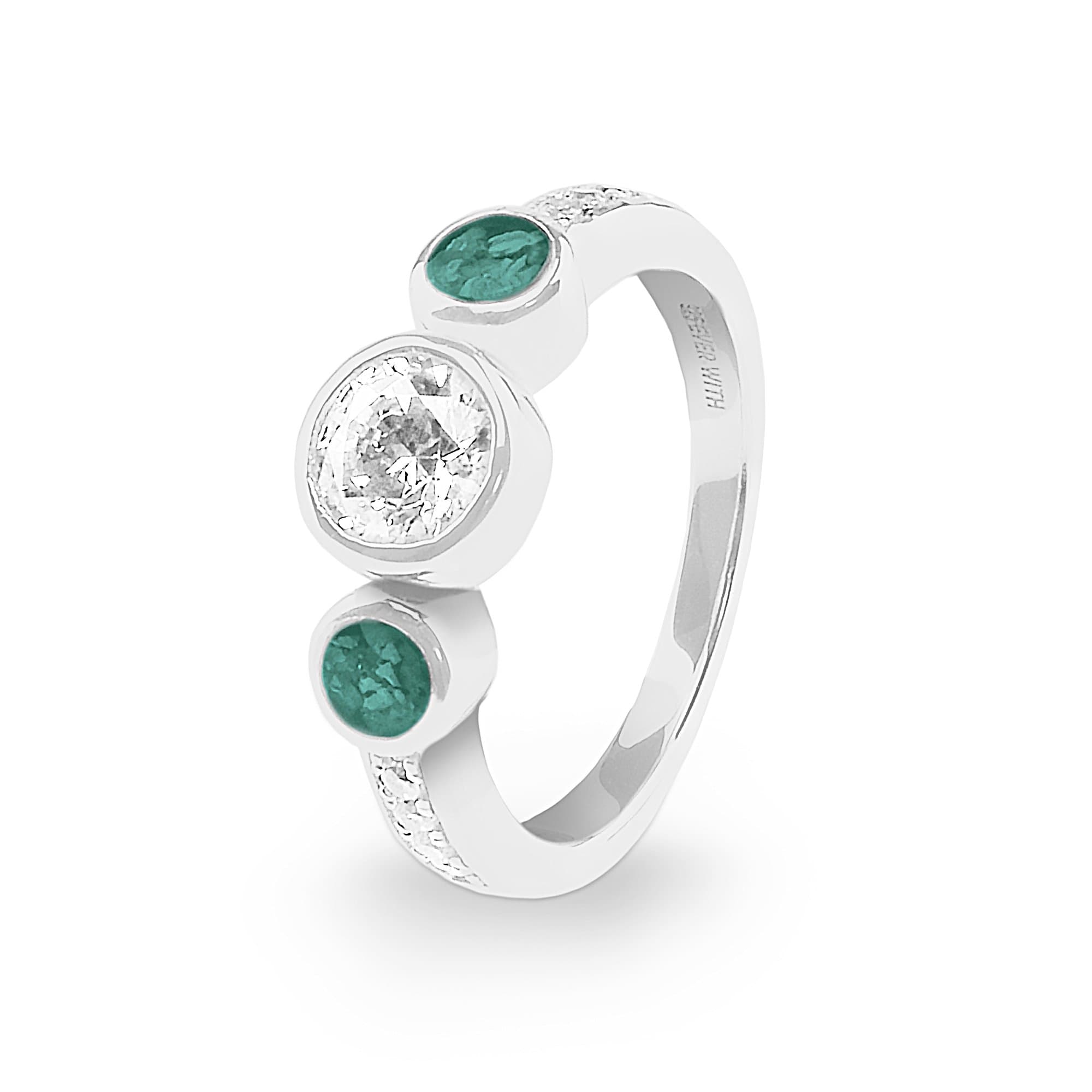 EverWith Ladies Jewel Memorial Ashes Ring with Fine Crystal - 9k White Gold - Aqua