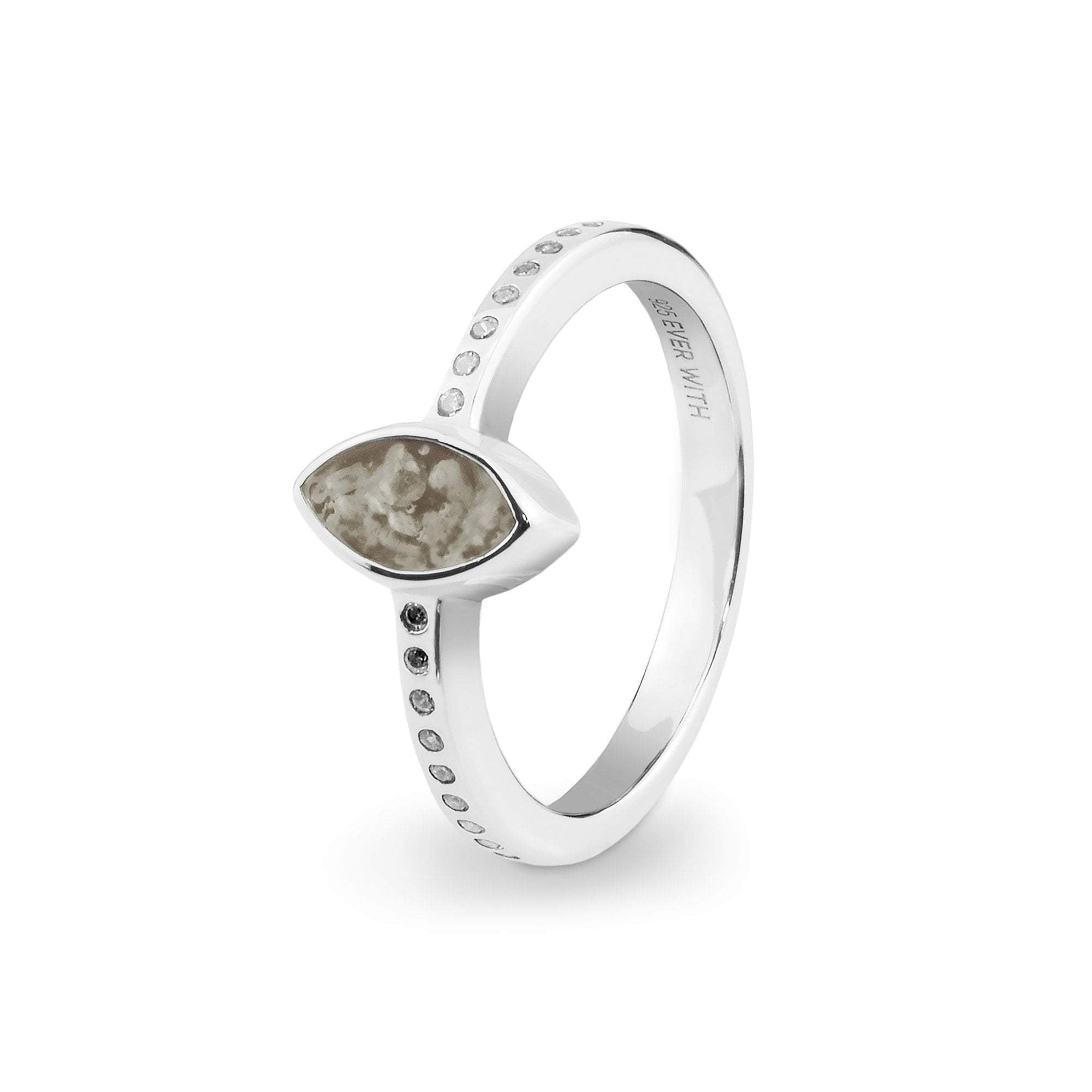 EverWith Ladies Deco Memorial Ashes Ring with Fine Crystals - Sterling Silver - Transparent