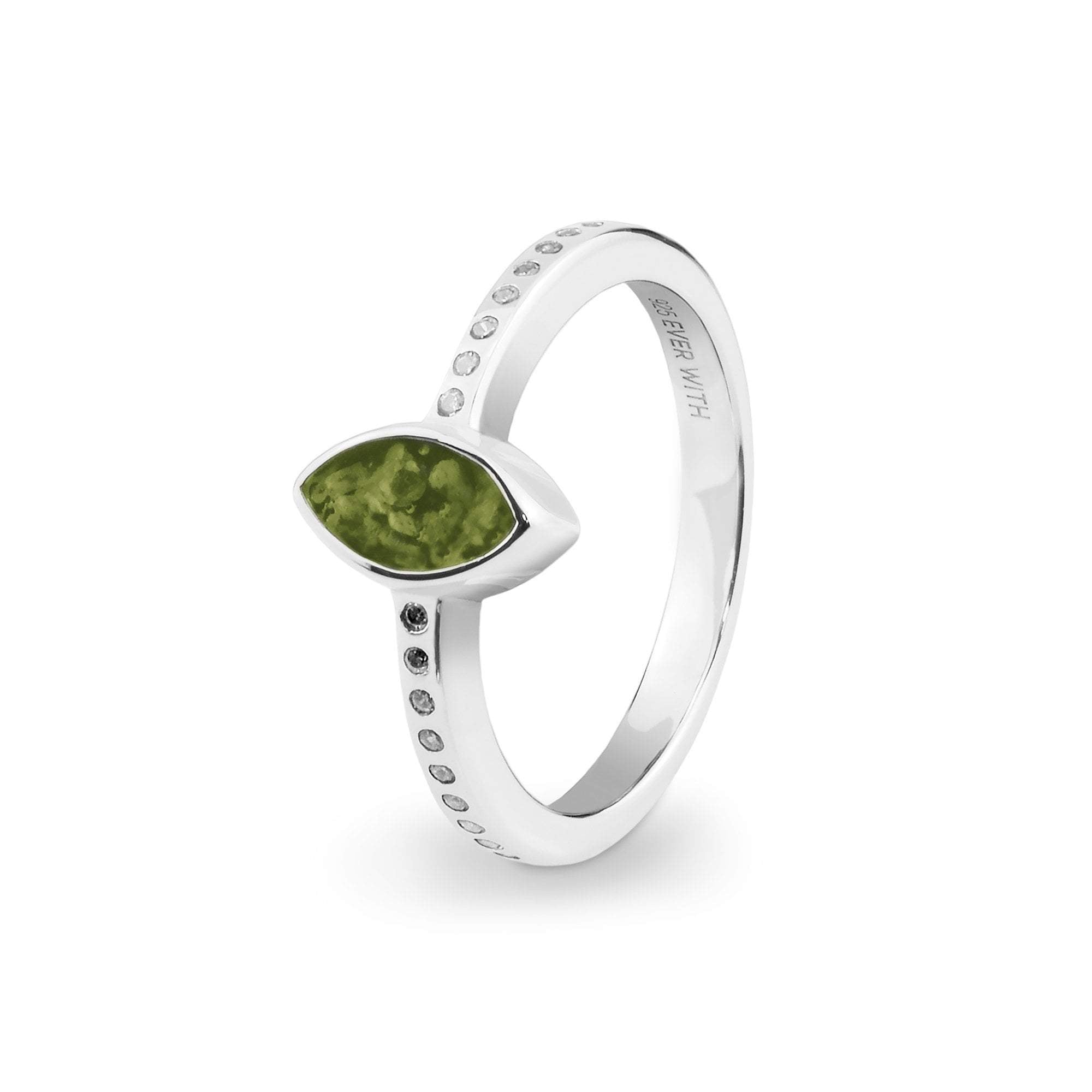 EverWith Ladies Deco Memorial Ashes Ring with Fine Crystals - Sterling Silver - Green