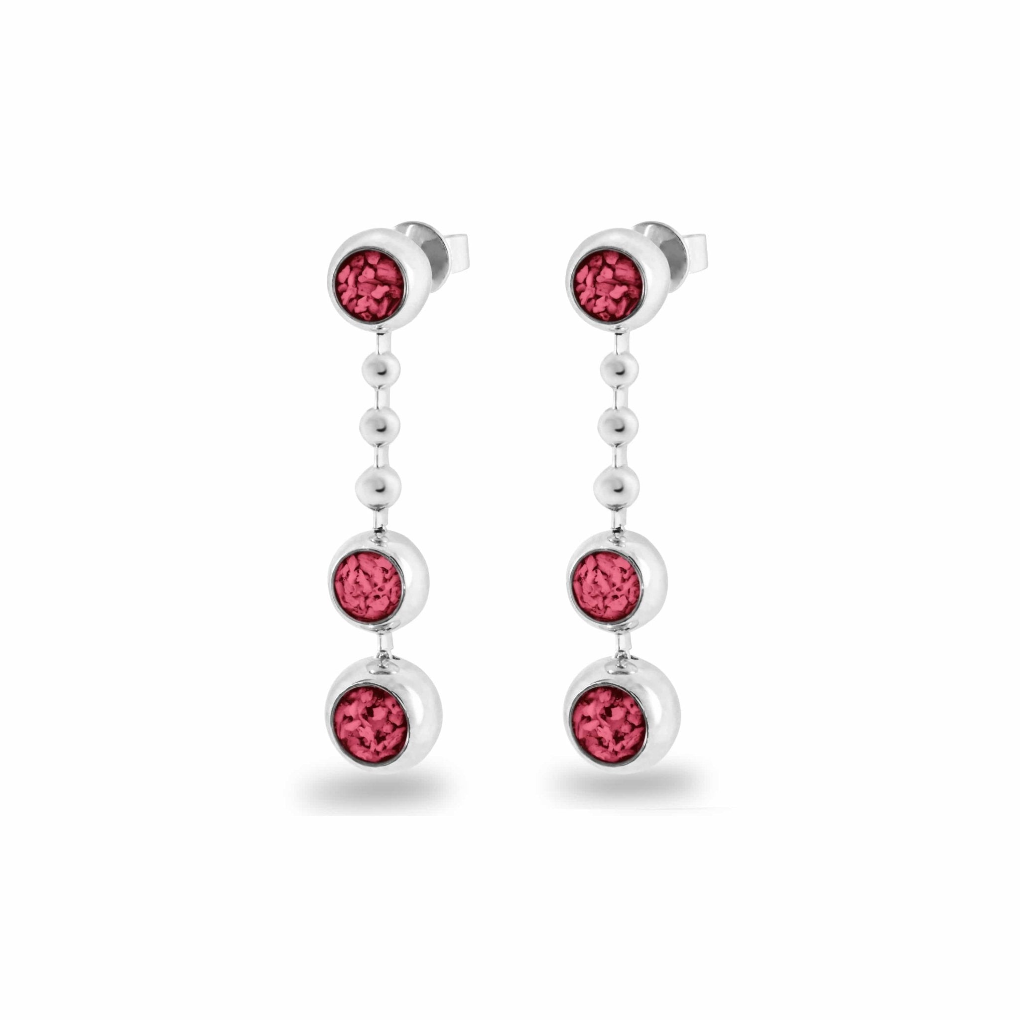EverWith Ladies Rondure Triple Spaced Drop Memorial Ashes Earrings - Sterling Silver - Red