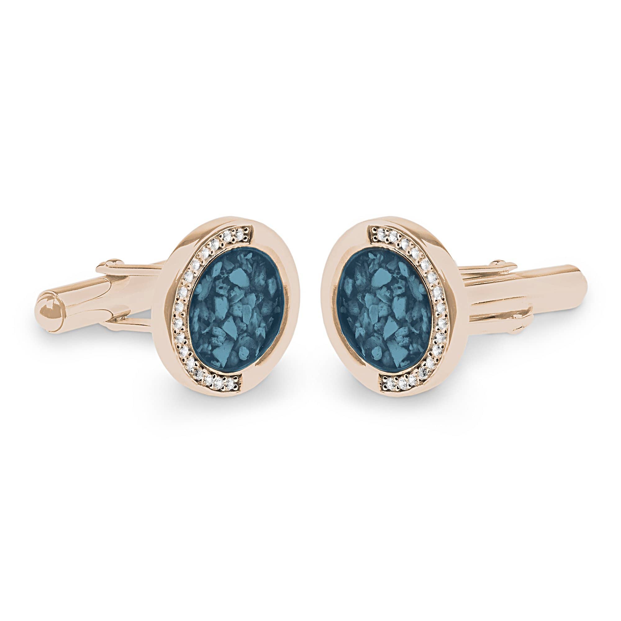 EverWith Gents Fancy Round Memorial Ashes Cufflinks with Fine Crystals - 9k Rose Gold - Blue
