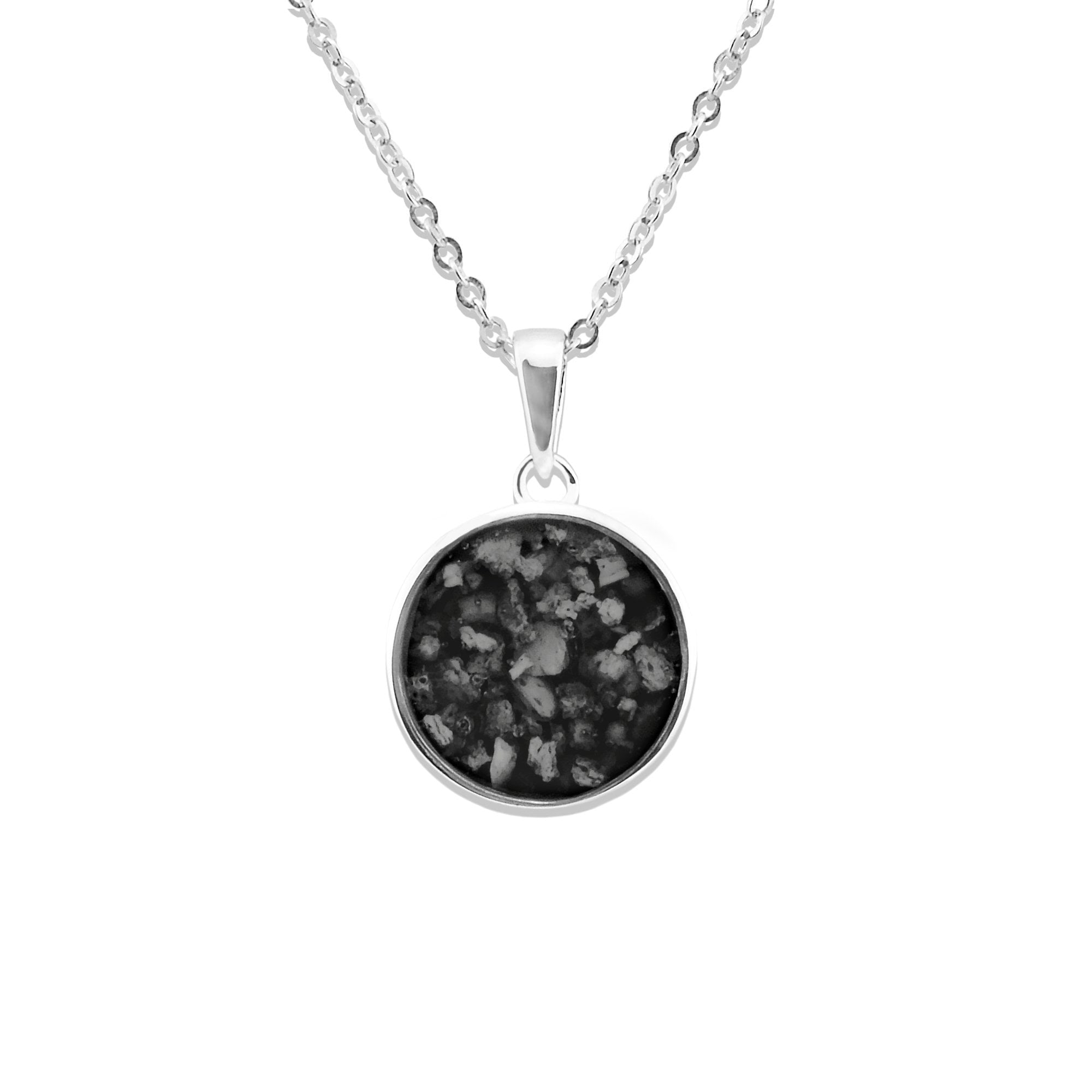 EverWith Ladies Classic Round Memorial Ashes Pendant - Sterling Silver - Black