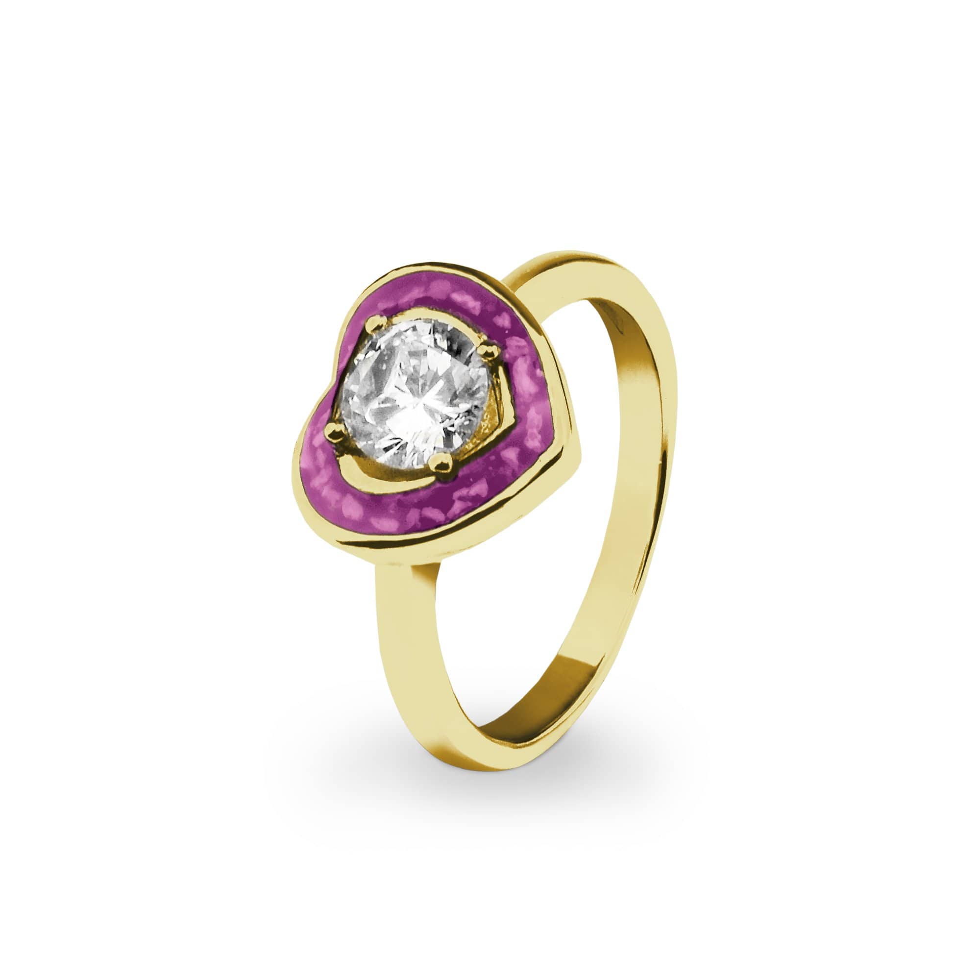 EverWith Ladies Beloved Memorial Ashes Ring with Fine Crystal - 9k Yellow Gold - Pink