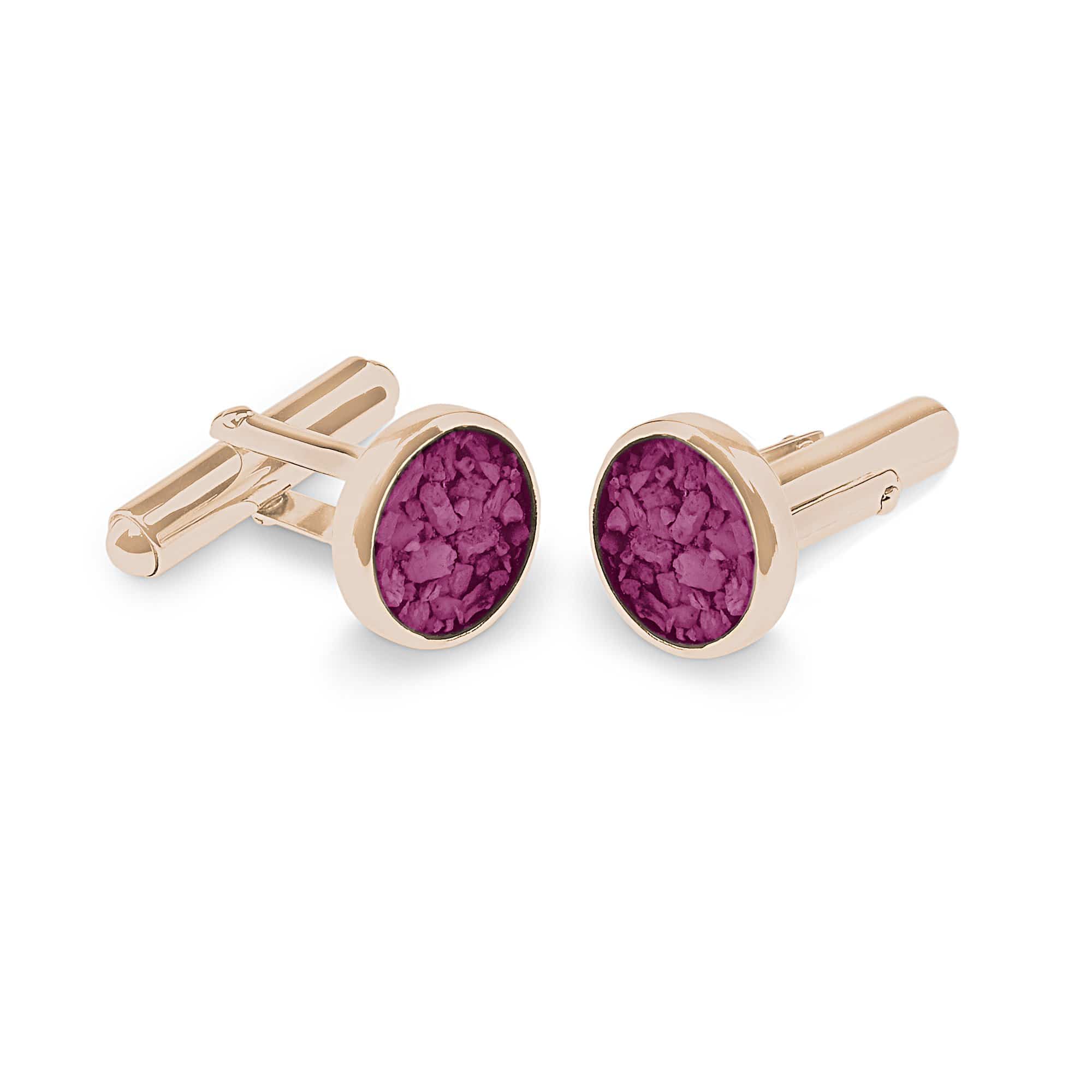 EverWith Gents Classic Round Memorial Ashes Cufflinks - 9k Rose Gold - Violet