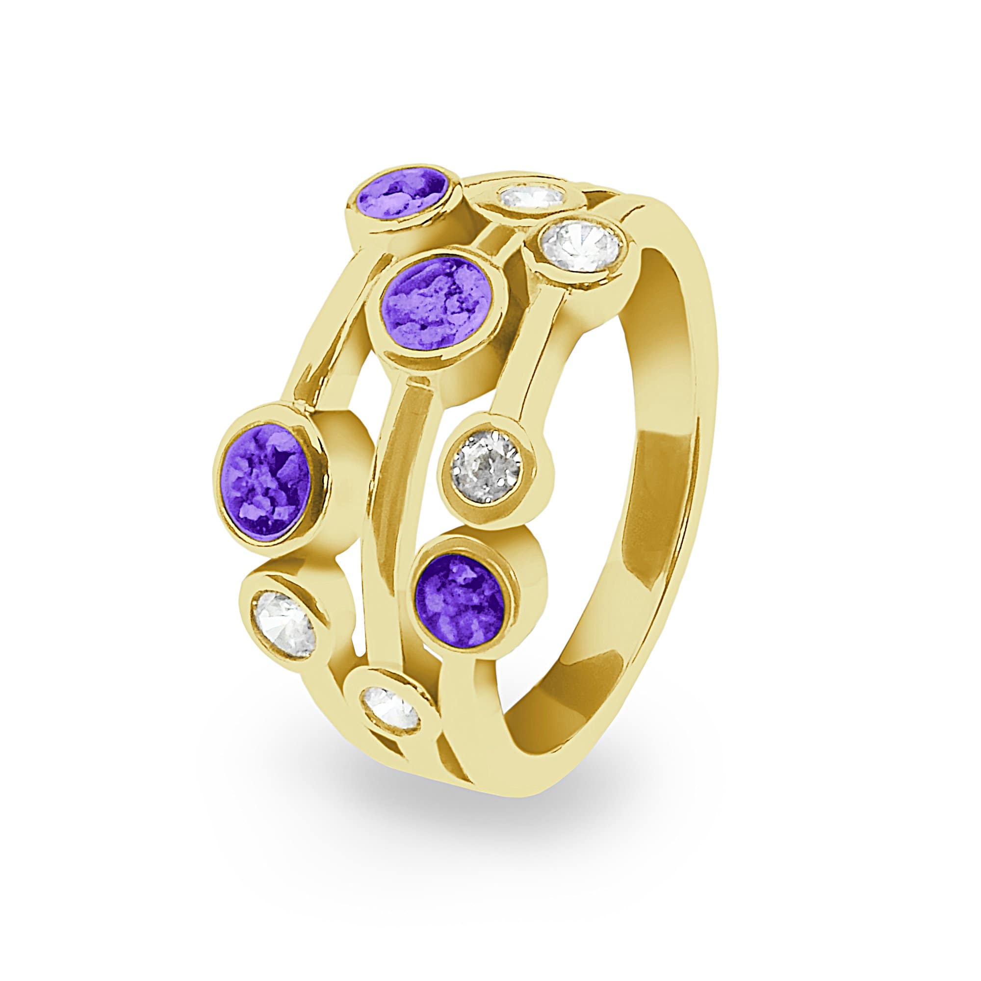 EverWith Ladies Droplets Memorial Ashes Ring with Fine Crystals - 9k Yellow Gold - Purple