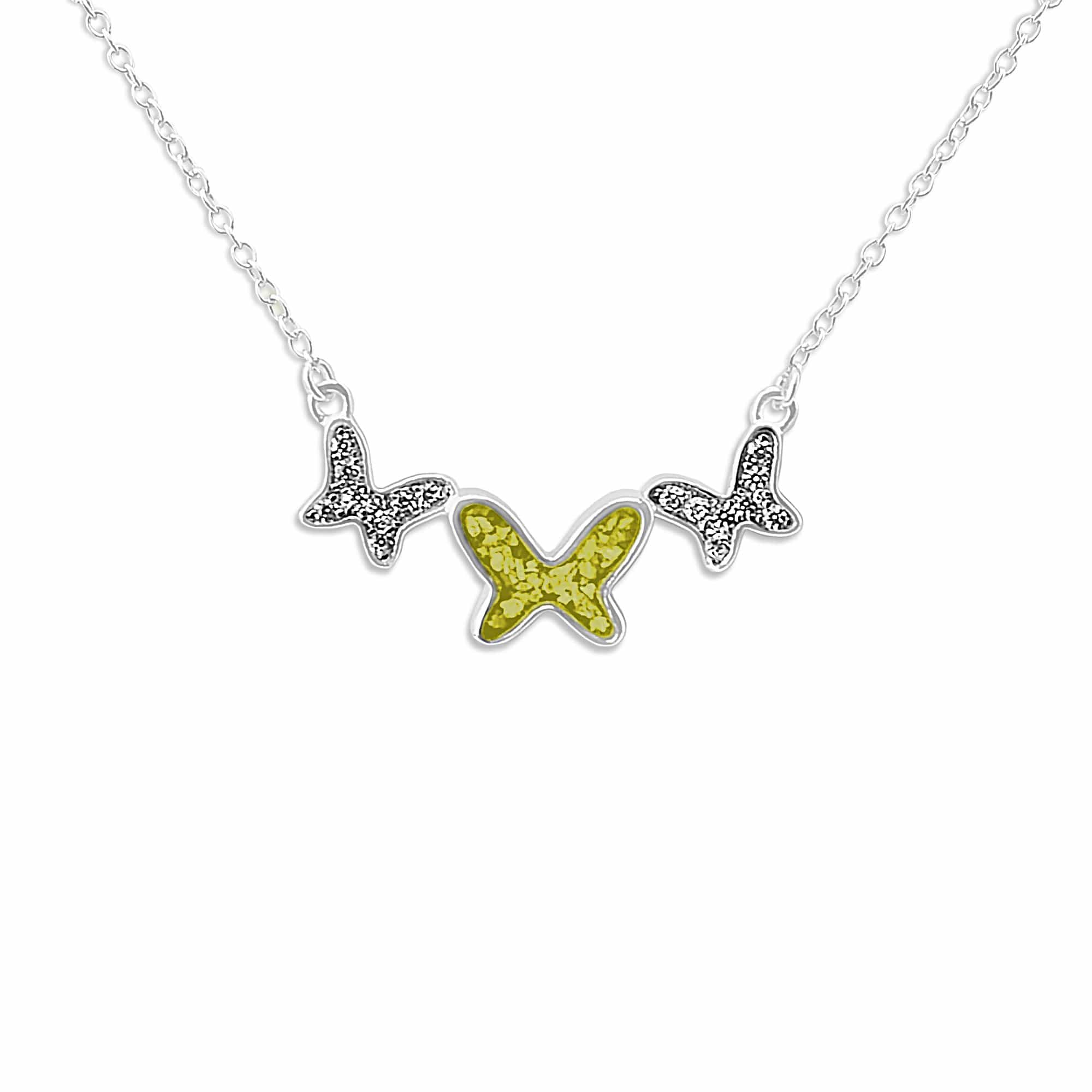 EverWith Ladies Butterflies Memorial Ashes Necklace with Fine Crystals - Sterling Silver - Yellow