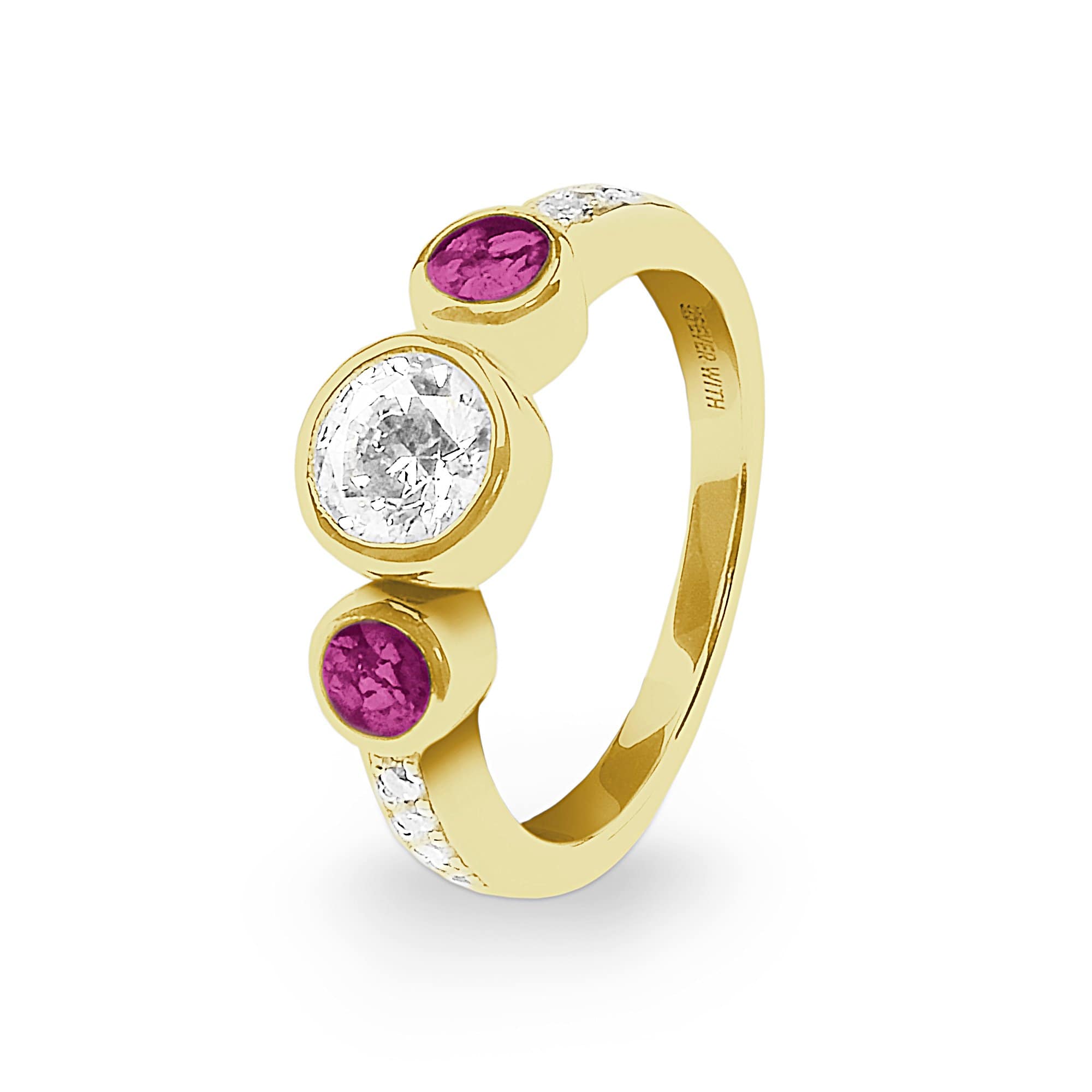 EverWith Ladies Jewel Memorial Ashes Ring with Fine Crystal - 9k Yellow Gold - Violet
