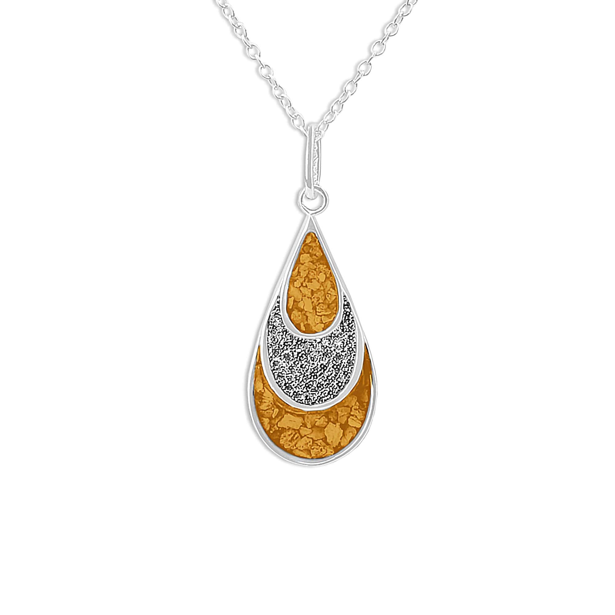 EverWith Ladies Layered Teardrop Memorial Ashes Pendant with Fine Crystals - Sterling Silver - Orang