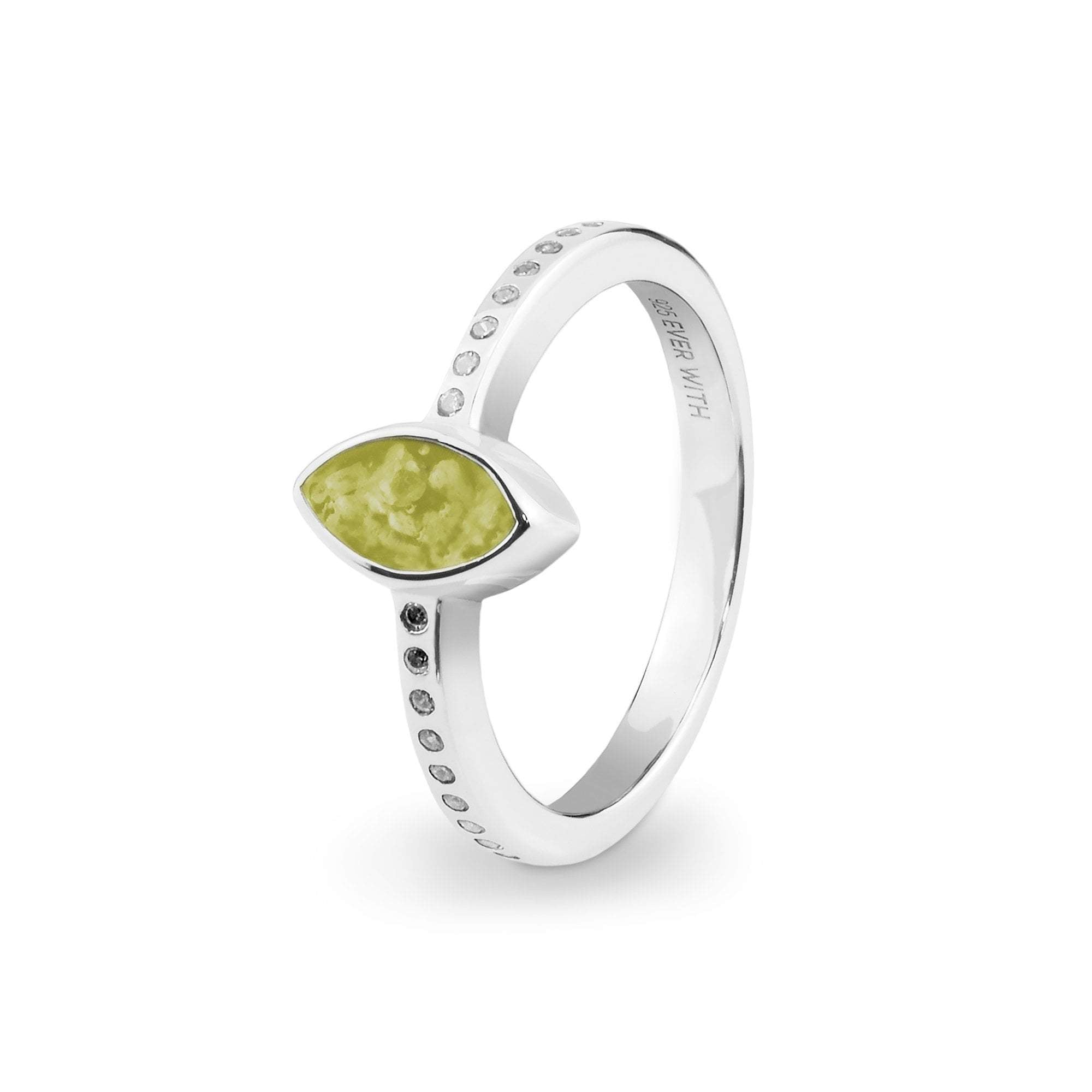EverWith Ladies Deco Memorial Ashes Ring with Fine Crystals - Sterling Silver - Yellow